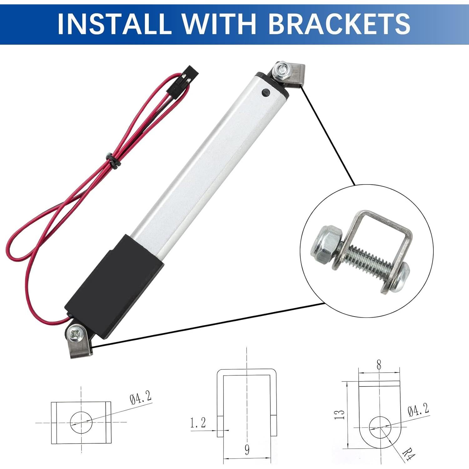 Actuador Lineal Micro JQDML 21mm 12V 188N con Soportes