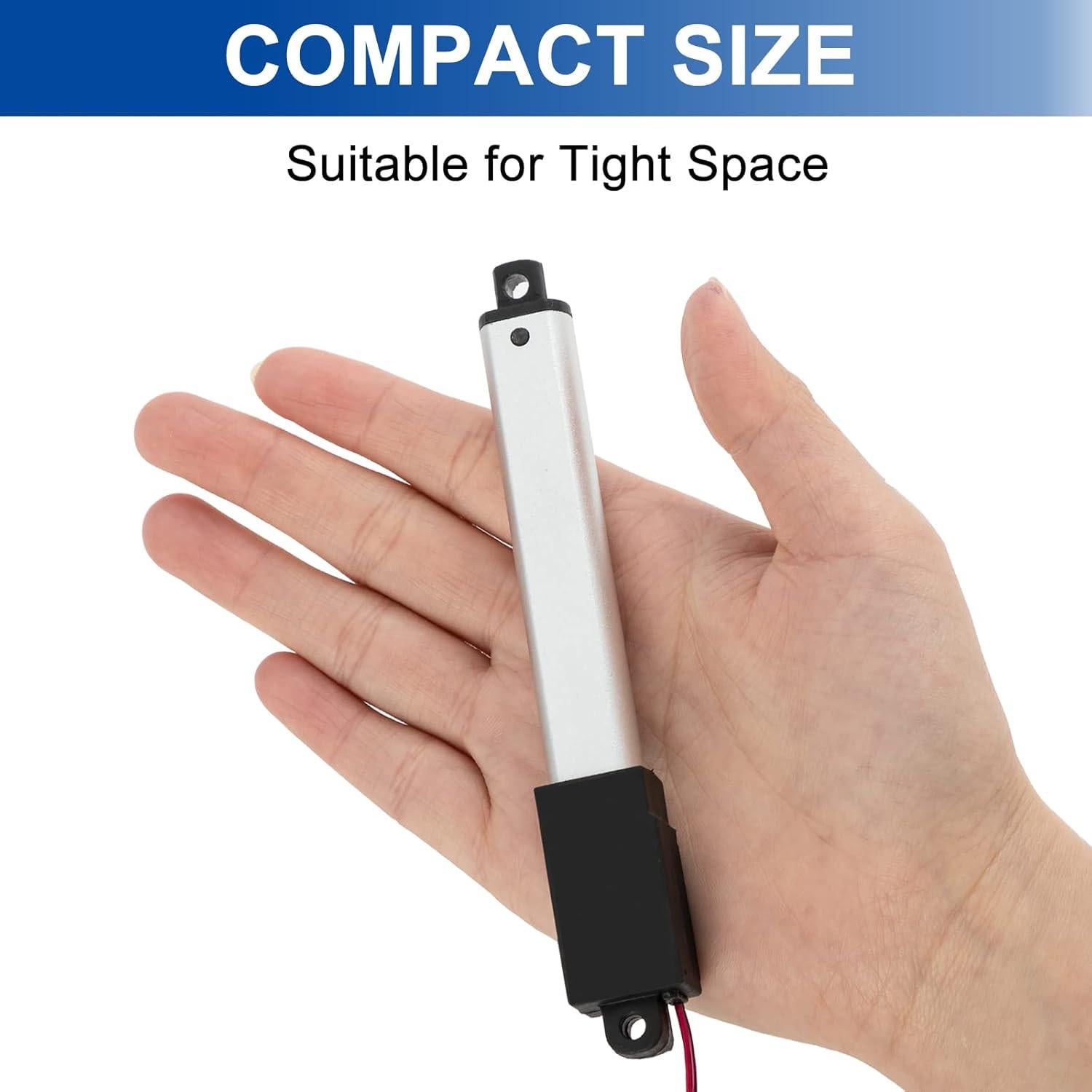 Actuador Lineal Micro JQDML 21mm 12V 188N con Soportes