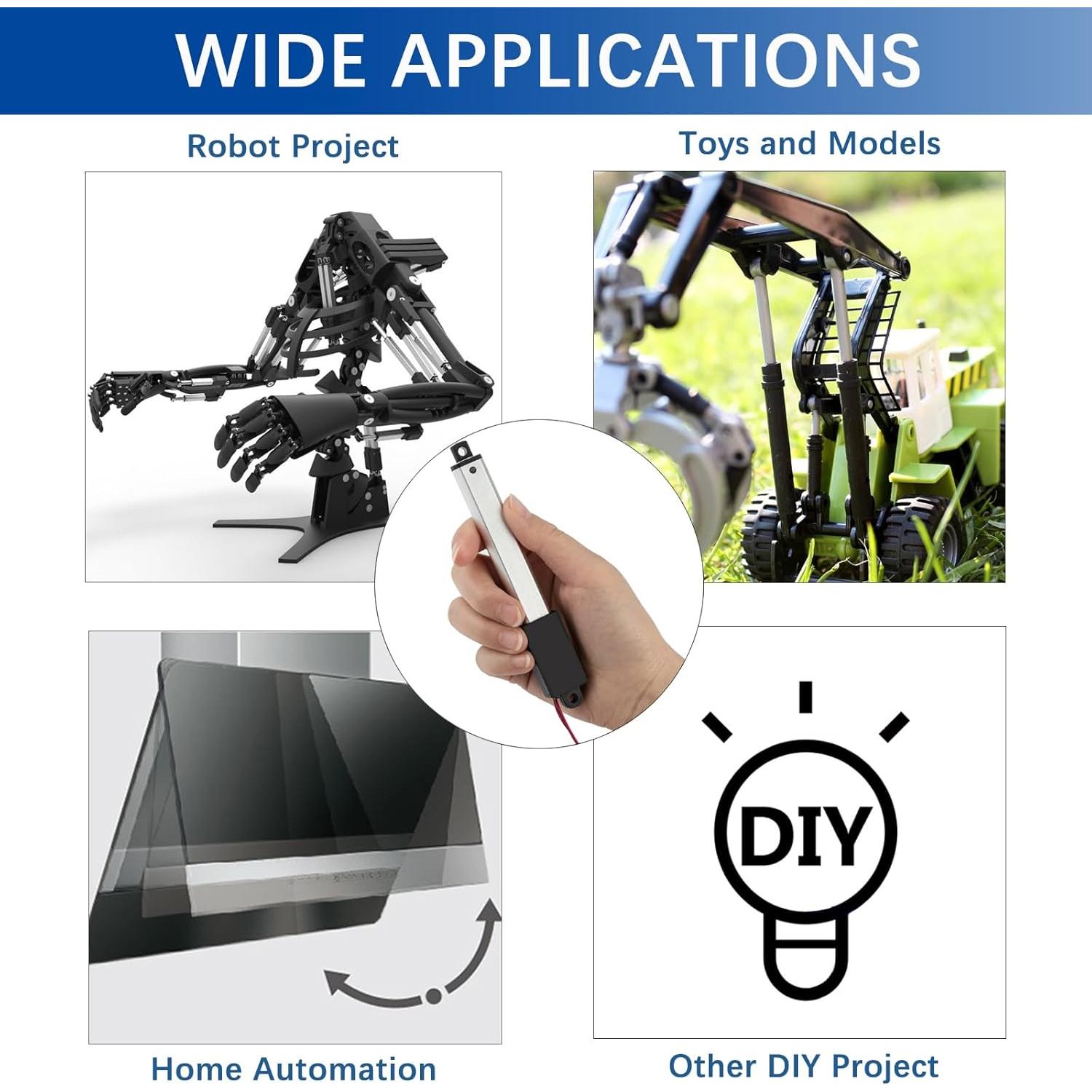 Actuador Lineal Micro JQDML 21mm 12V 188N con Soportes