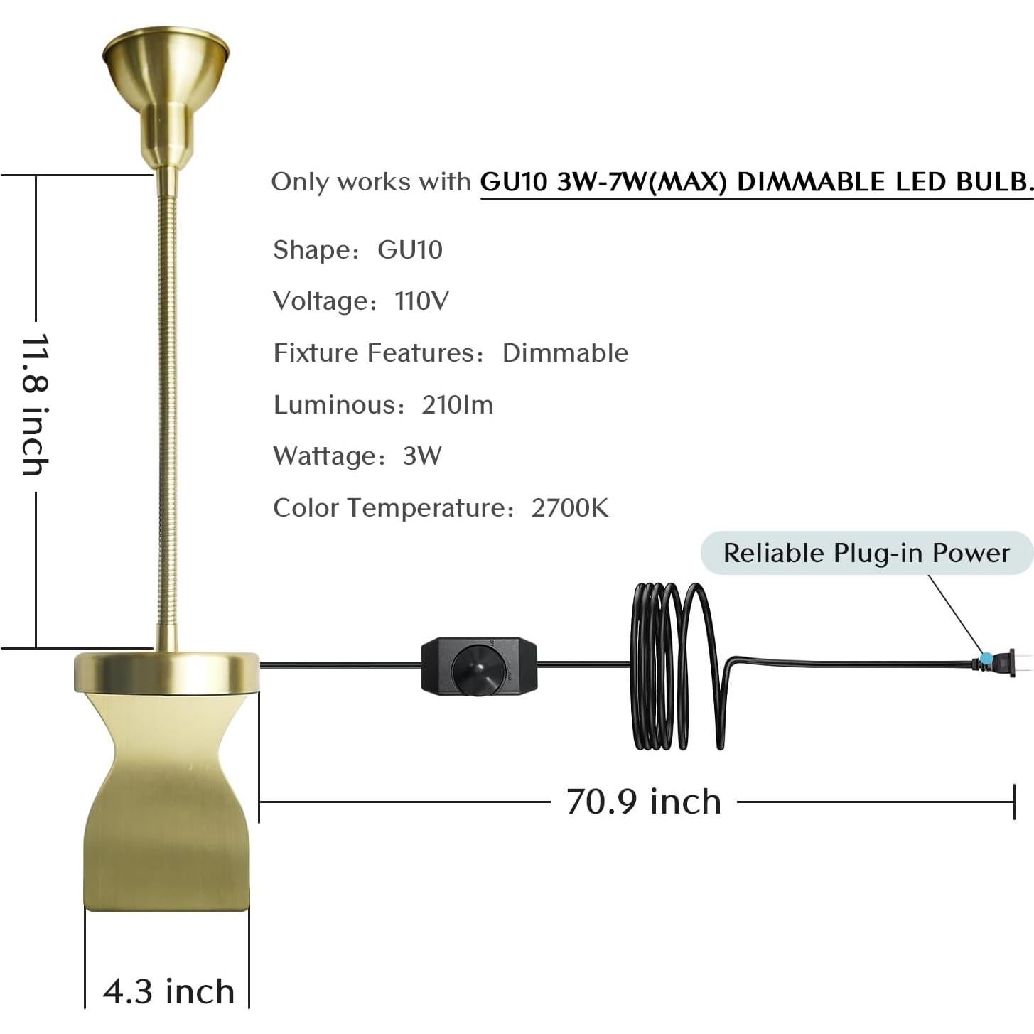 Lámpara de Lectura LED Regulable SUNLITBRANDS Dorada