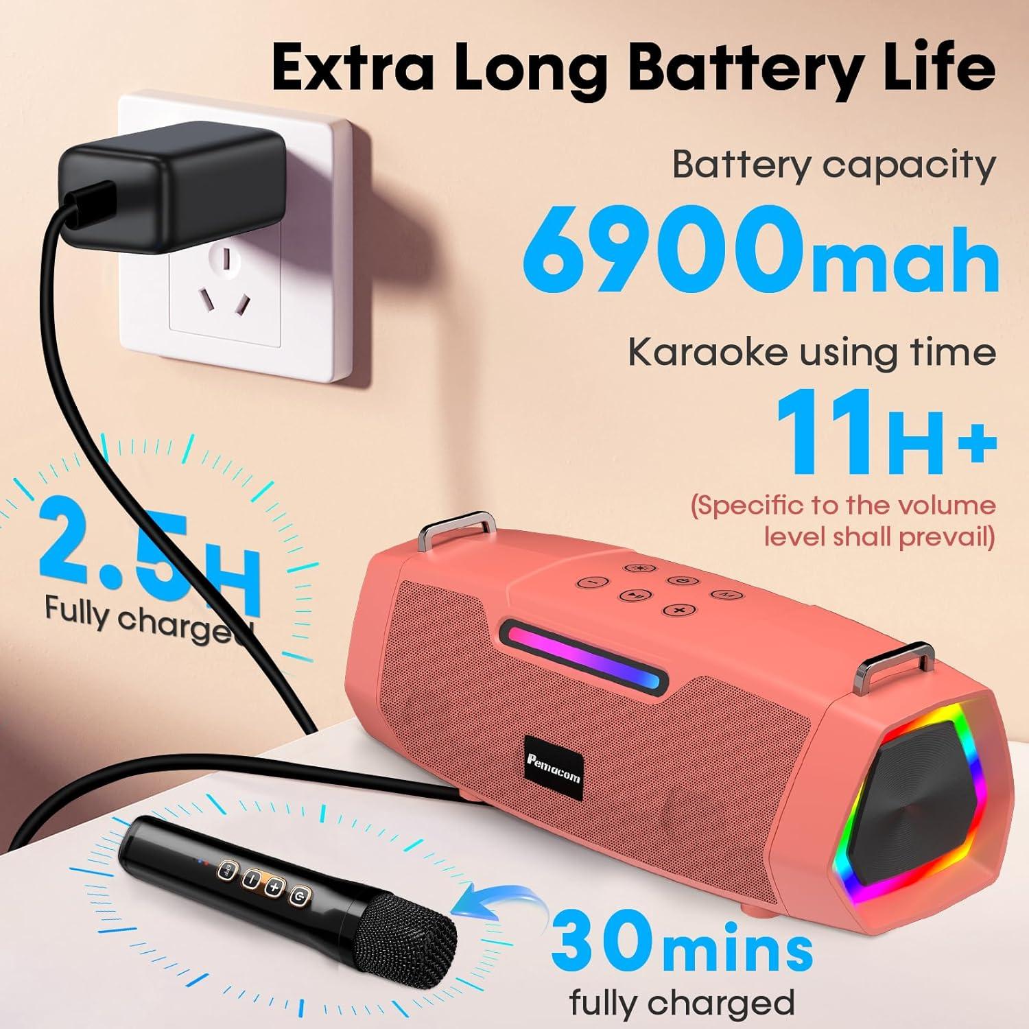 Máquina de Karaoke Portátil 60W - Altavoz Bluetooth Naranja-Rojo