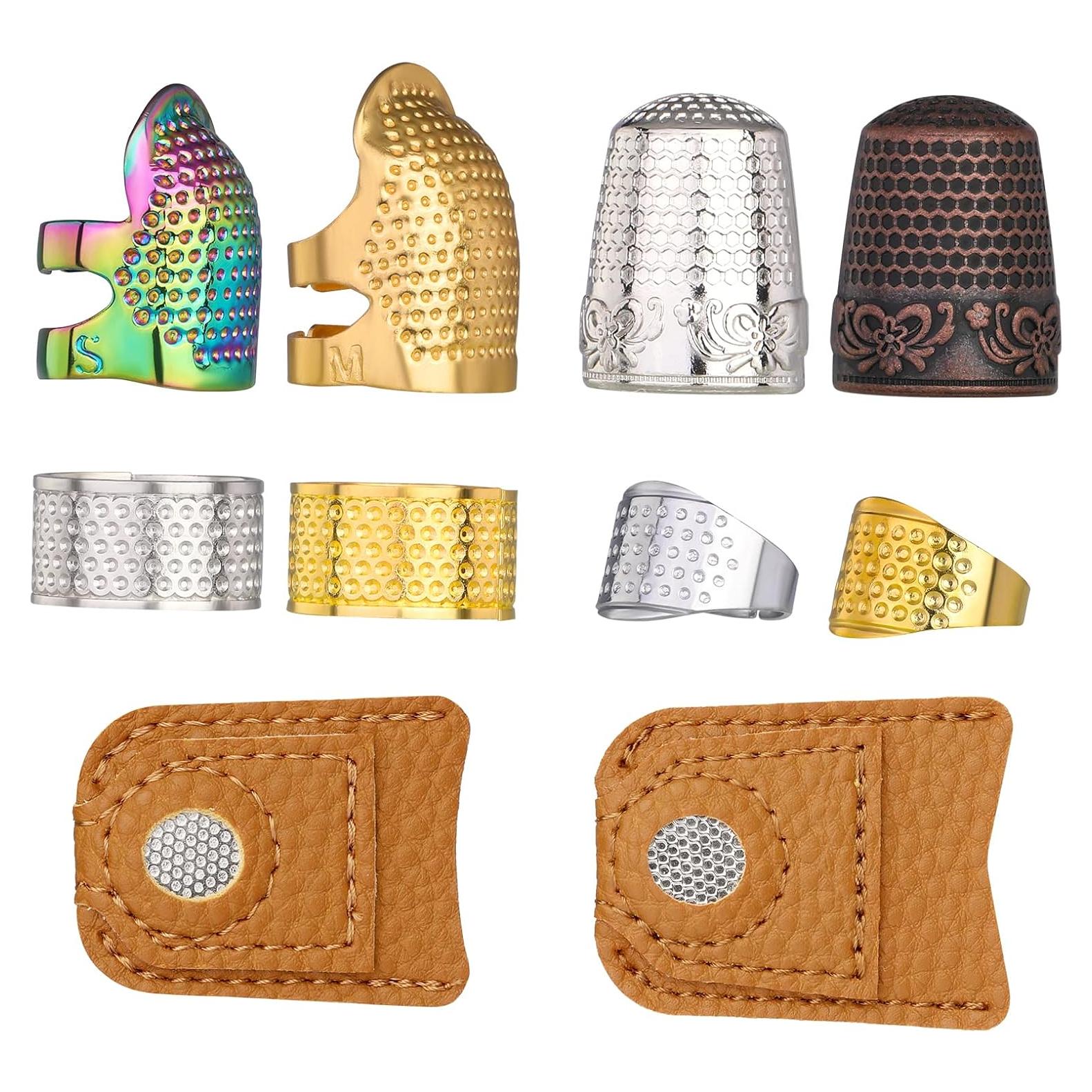 10 Dedales de Costura JNENERY Ajustables de Metal y Cuero