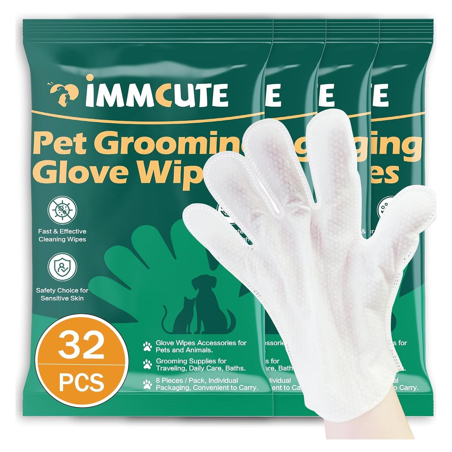 32 Guantes Toallitas para Baño de Mascotas IMMCUTE Sin Fragancia