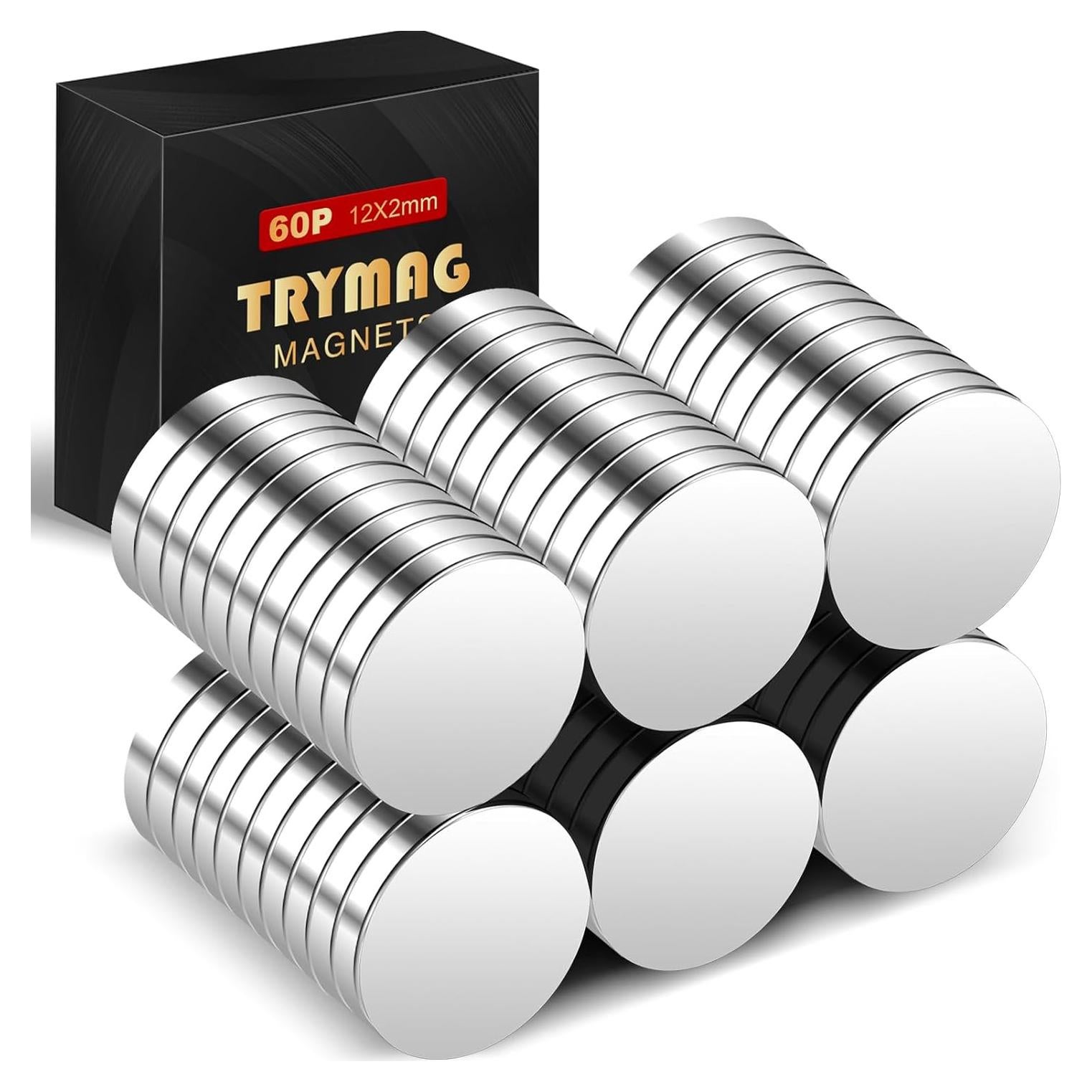 Imanes Neodimio TRYMAG 60Pcs 12x2mm para Oficina y DIY