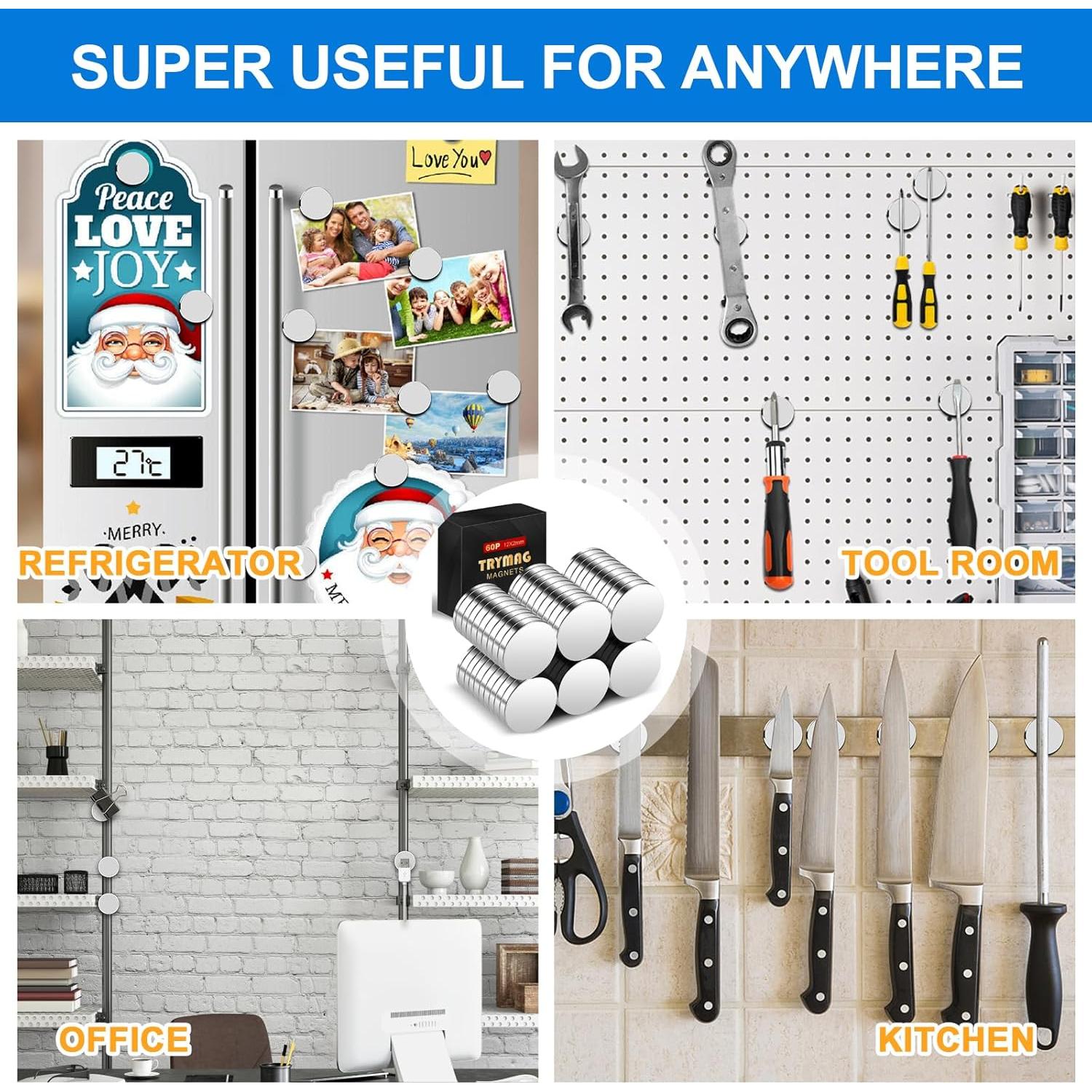 Imanes Neodimio TRYMAG 60Pcs 12x2mm para Oficina y DIY