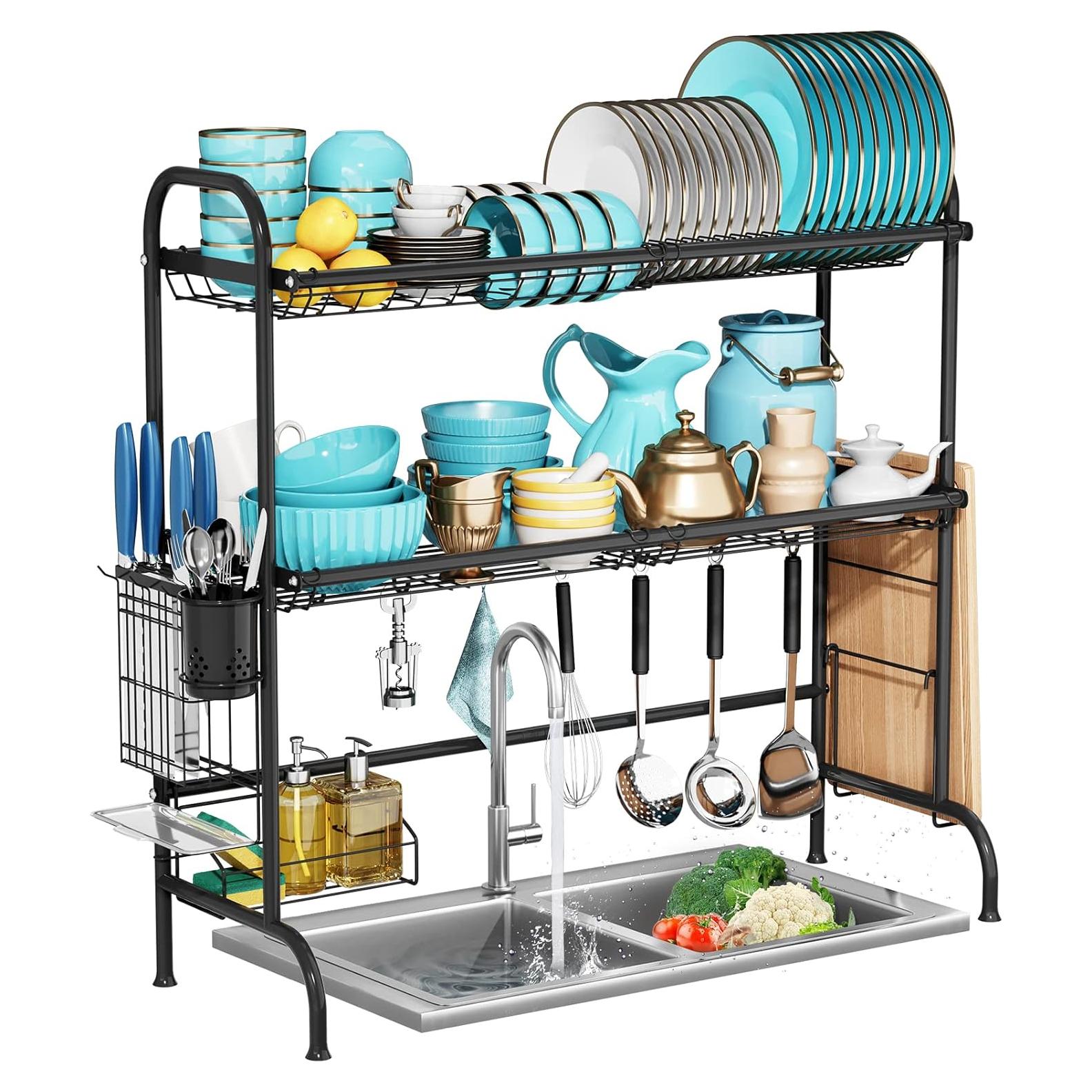 Estante para Secar Platos MOUKABAL 2 Niveles Acero Inoxidable Negro