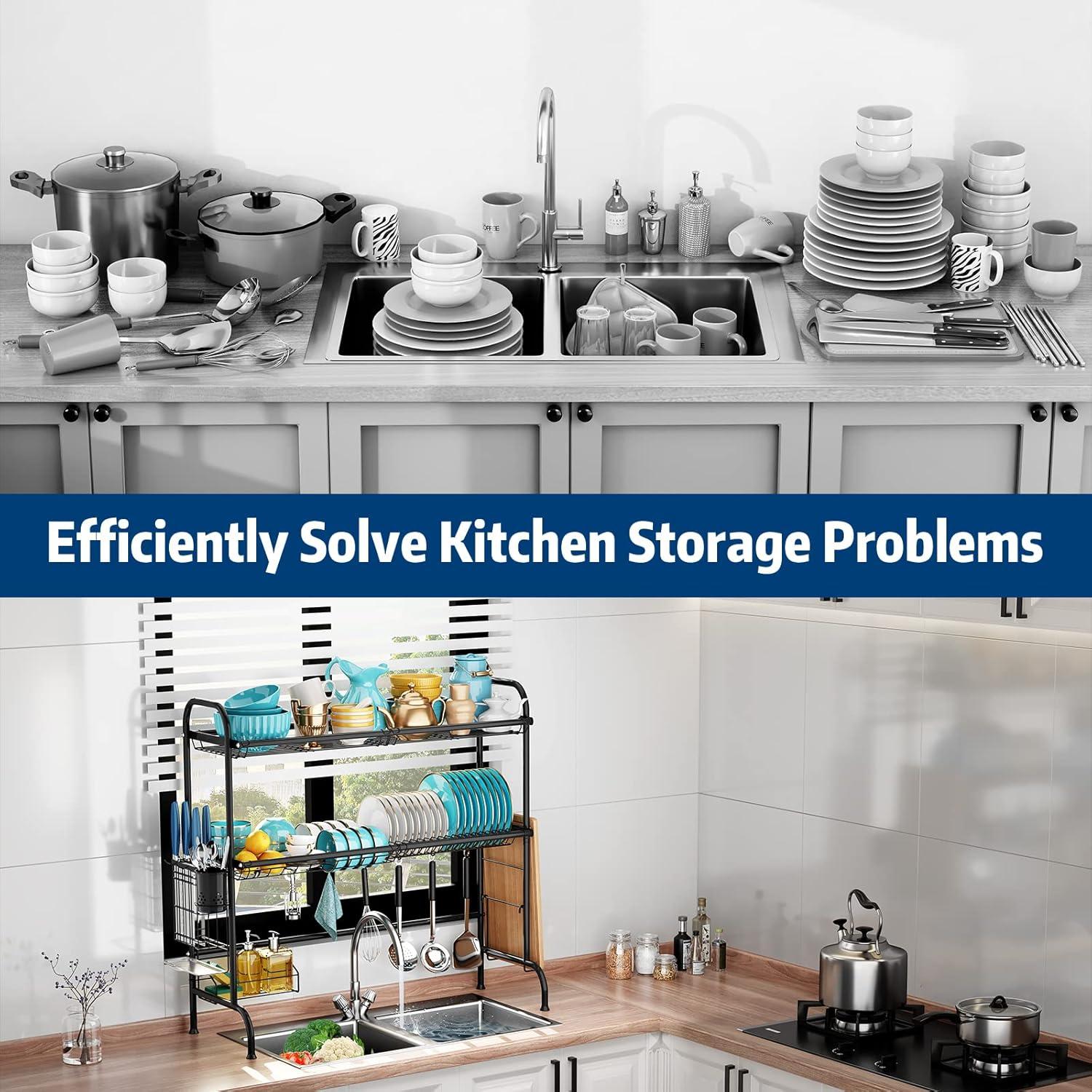 Estante para Secar Platos MOUKABAL 2 Niveles Acero Inoxidable Negro