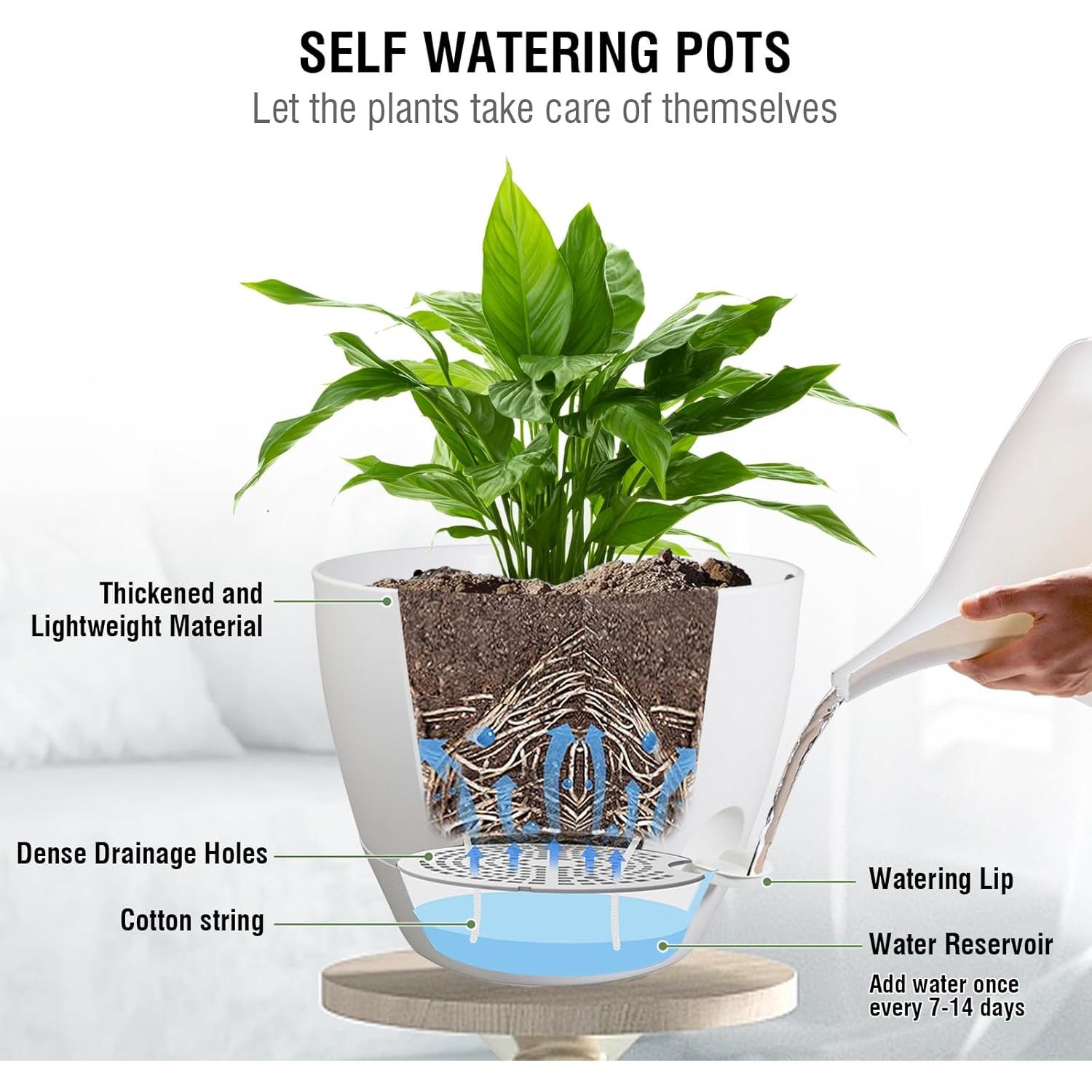 Macetas colgantes autorriego Meowell 25,4 cm 2 piezas blancas