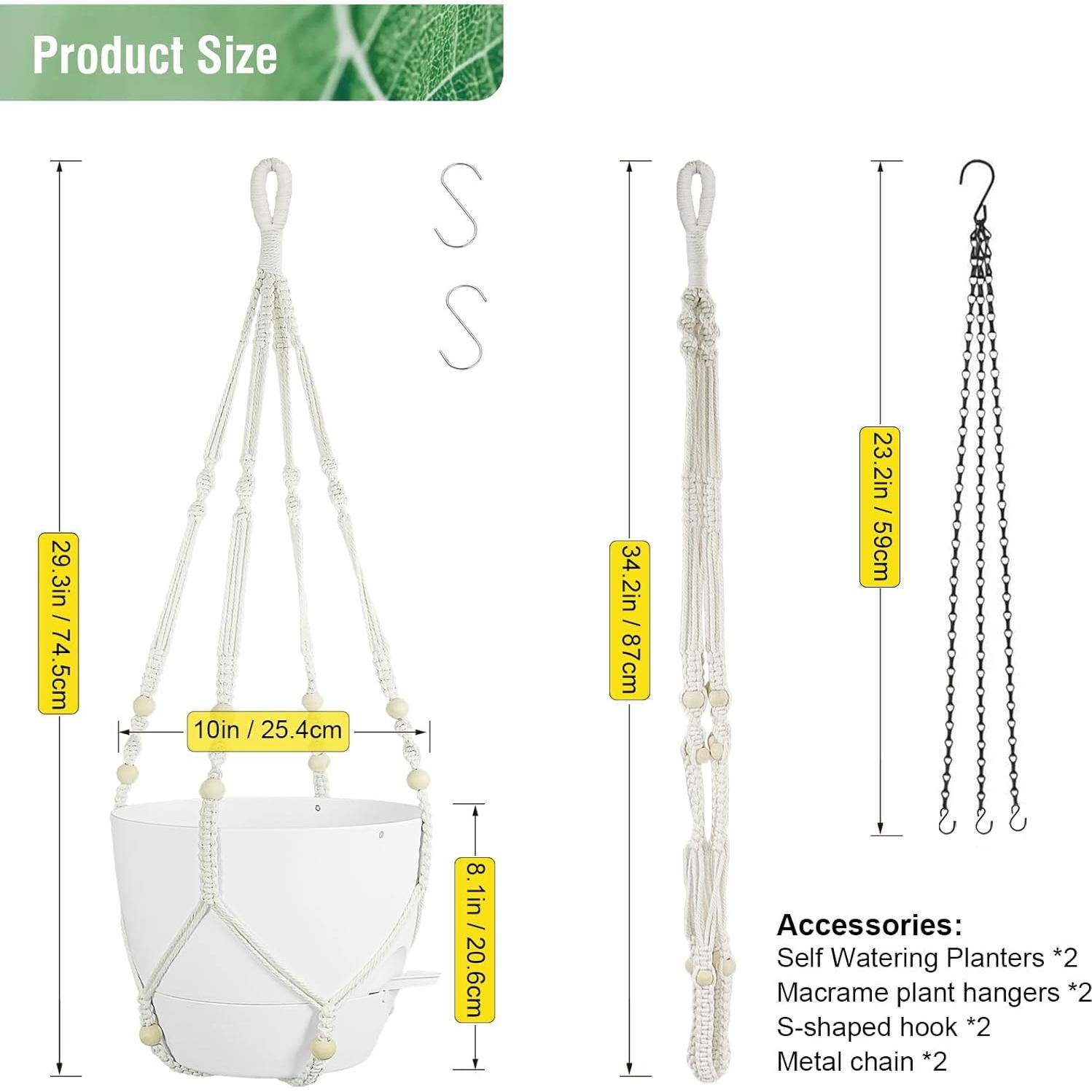 Macetas colgantes autorriego Meowell 25,4 cm 2 piezas blancas