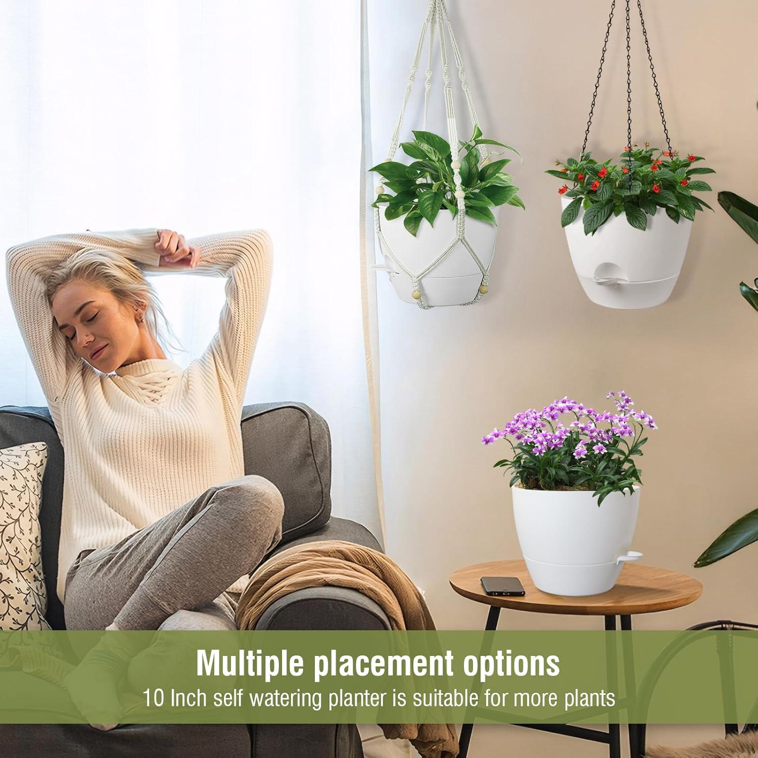 Macetas colgantes autorriego Meowell 25,4 cm 2 piezas blancas