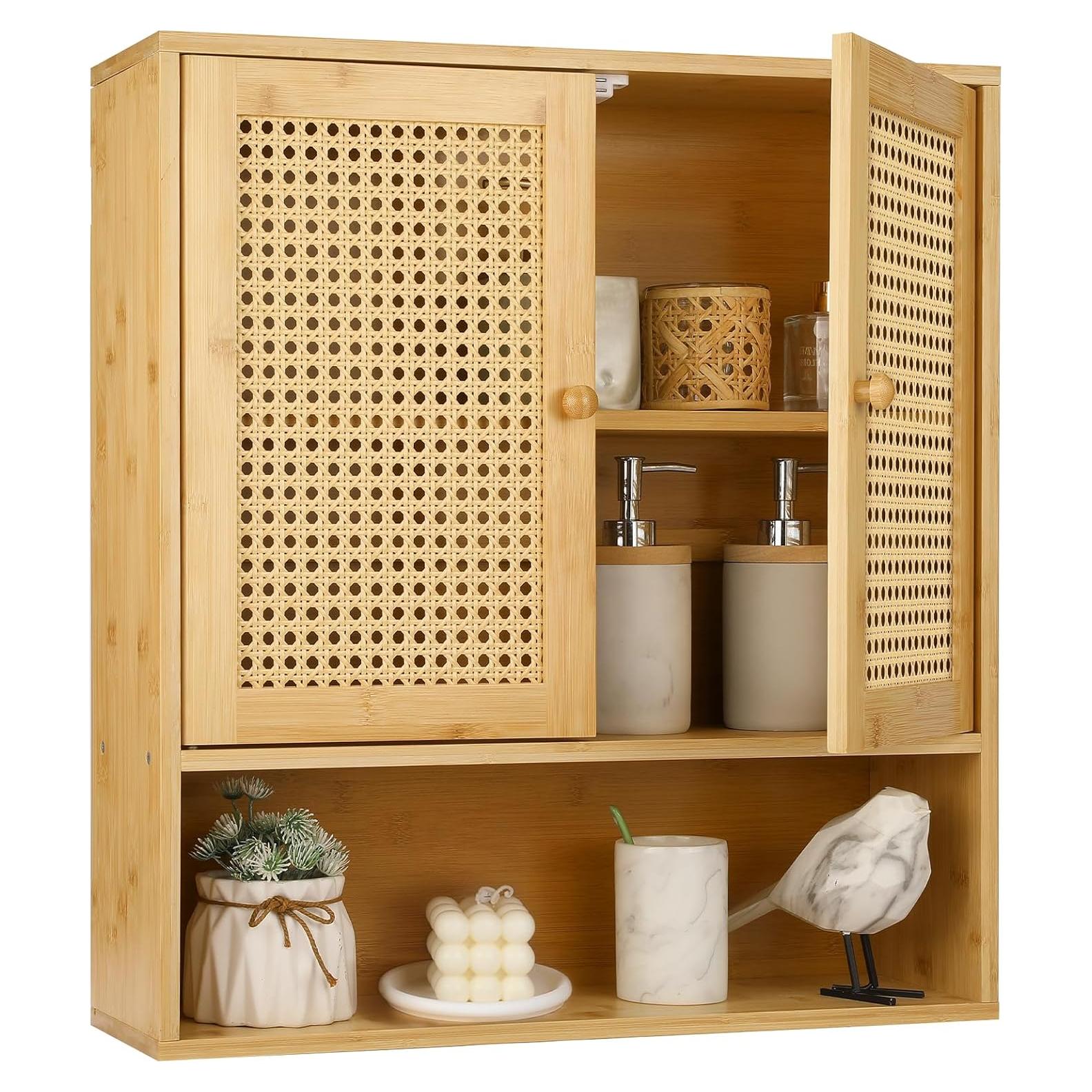 Armario de Baño ZYBT Montado en Pared de Bambú y Ratán