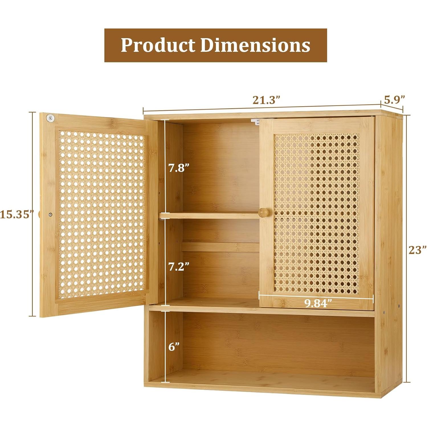 Armario de Baño ZYBT Montado en Pared de Bambú y Ratán