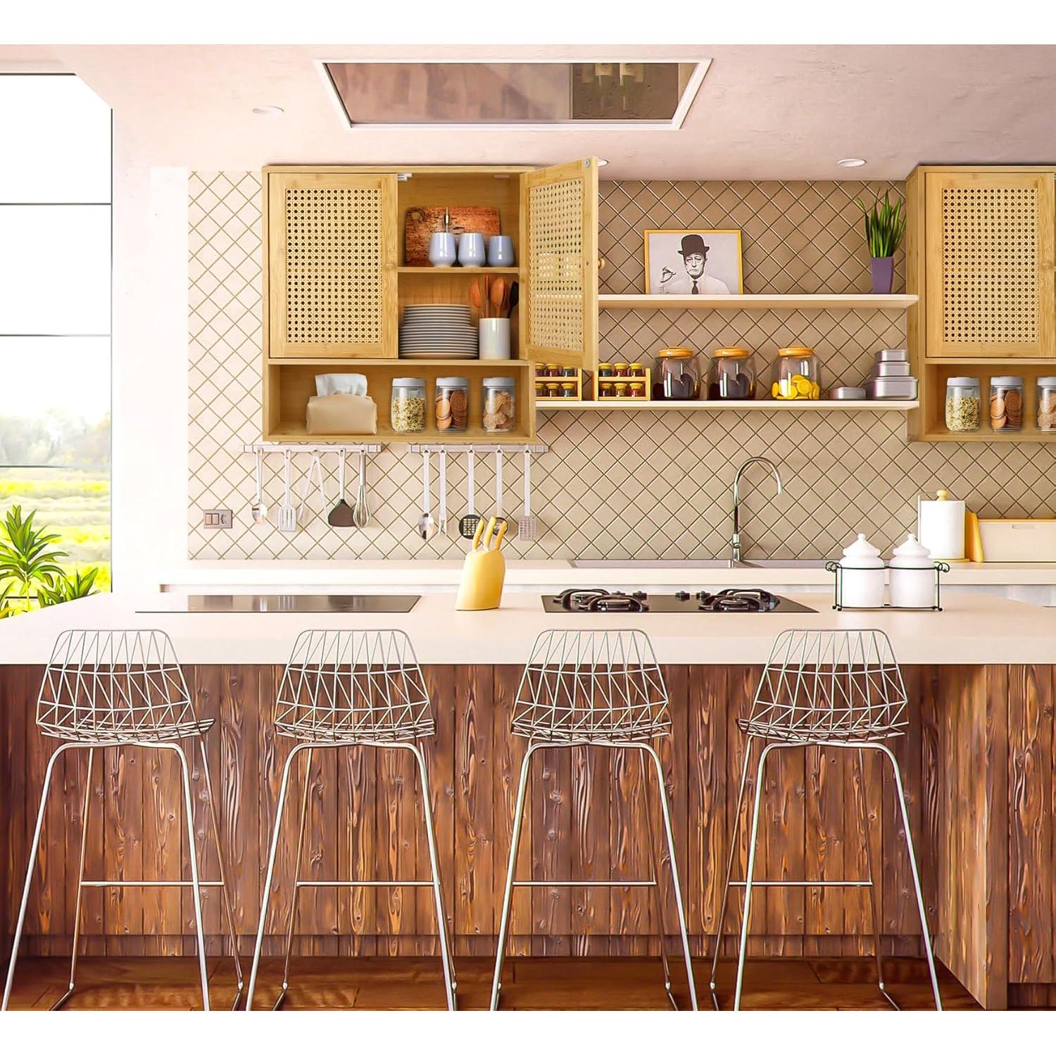 Armario de Baño ZYBT Montado en Pared de Bambú y Ratán