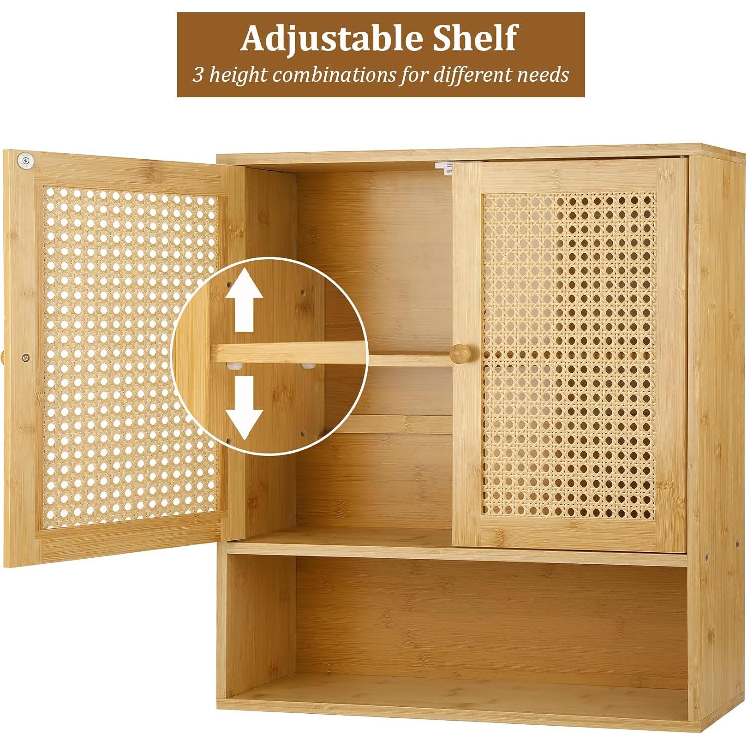 Armario de Baño ZYBT Montado en Pared de Bambú y Ratán