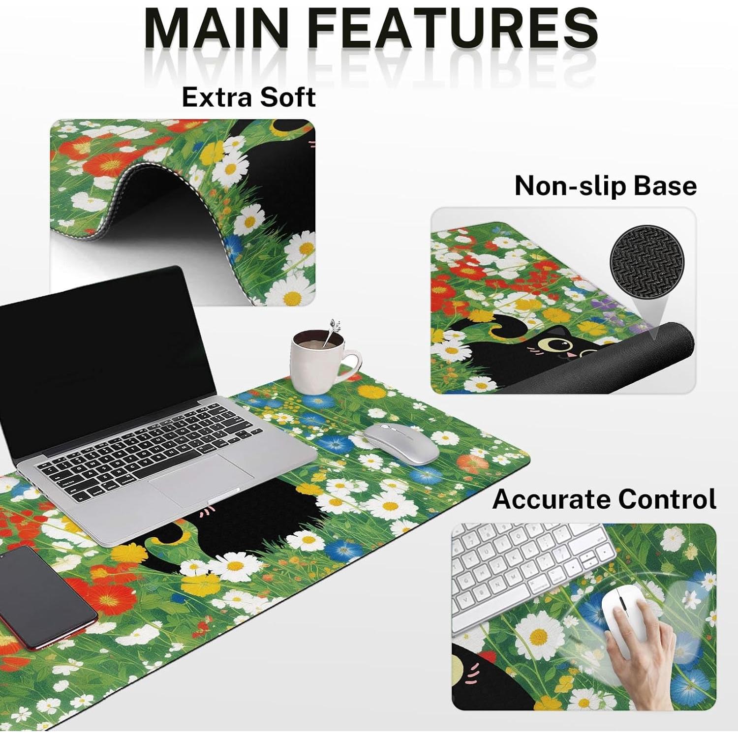 Arttown Alfombrilla de Escritorio 4 en 1 Gato Negro 90x40cm