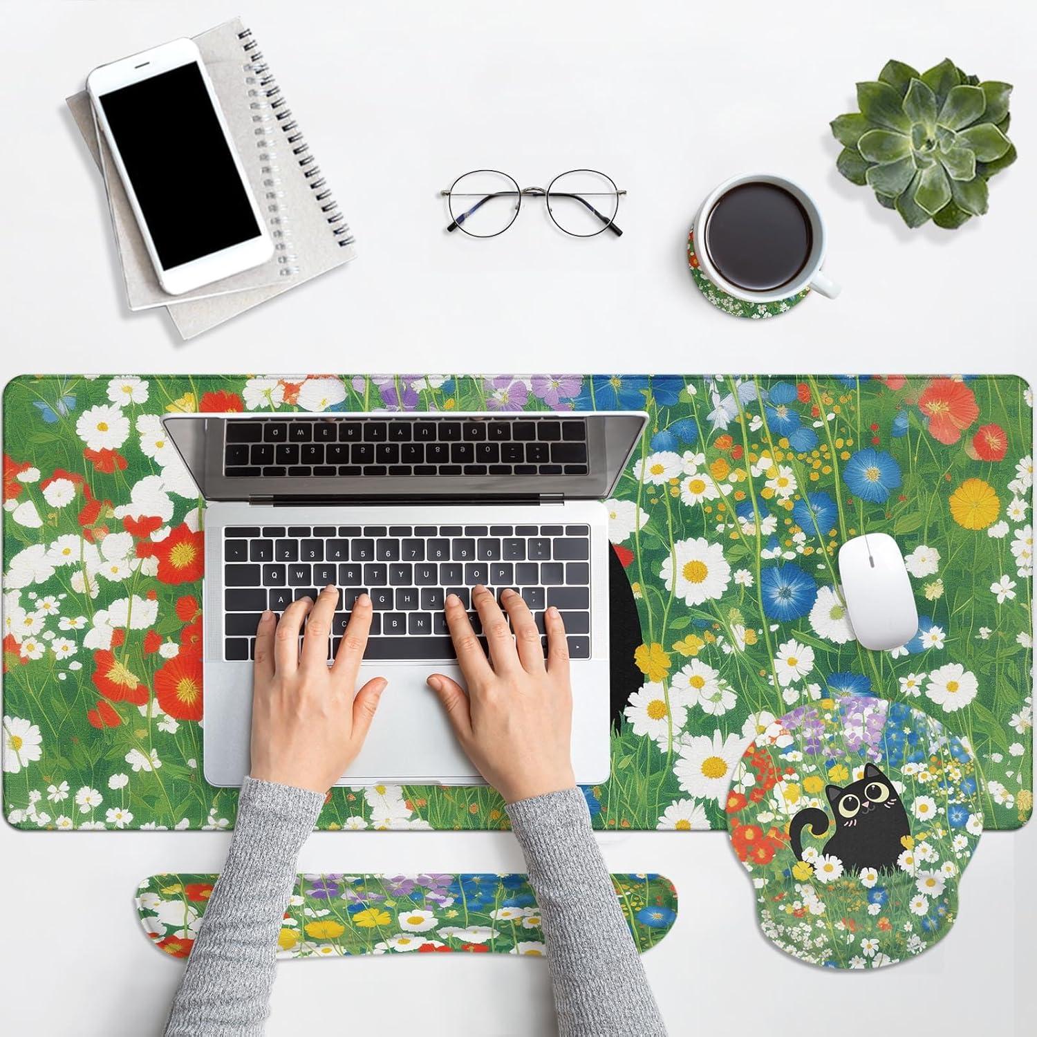 Arttown Alfombrilla de Escritorio 4 en 1 Gato Negro 90x40cm