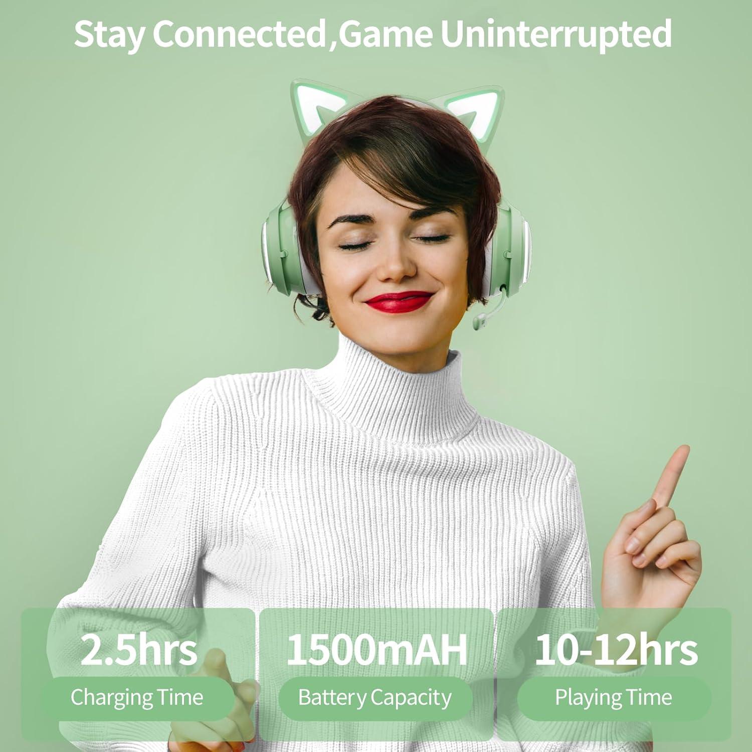 Auriculares Inalámbricos EASARS GS510 con Orejas de Gato Verde