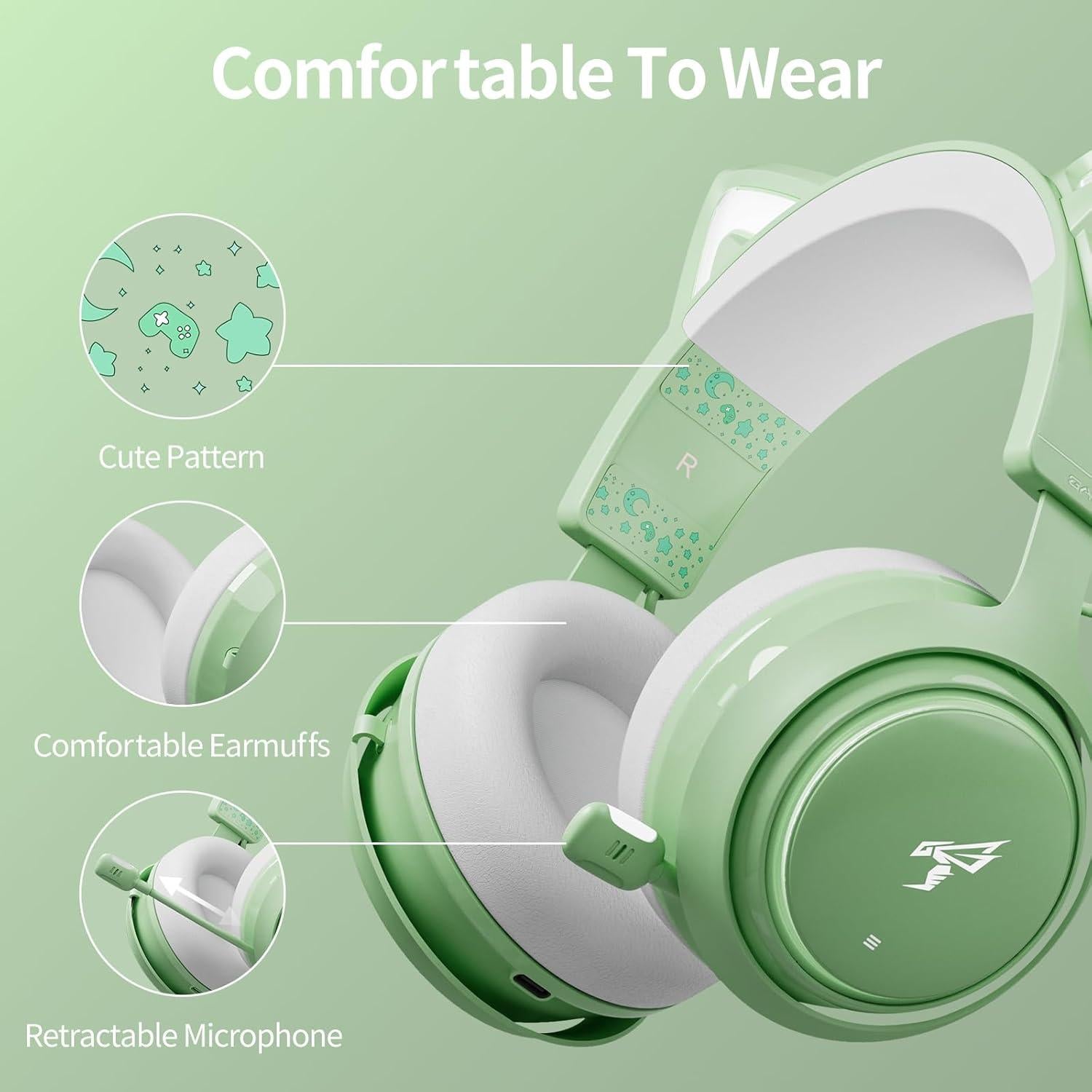 Auriculares Inalámbricos EASARS GS510 con Orejas de Gato Verde