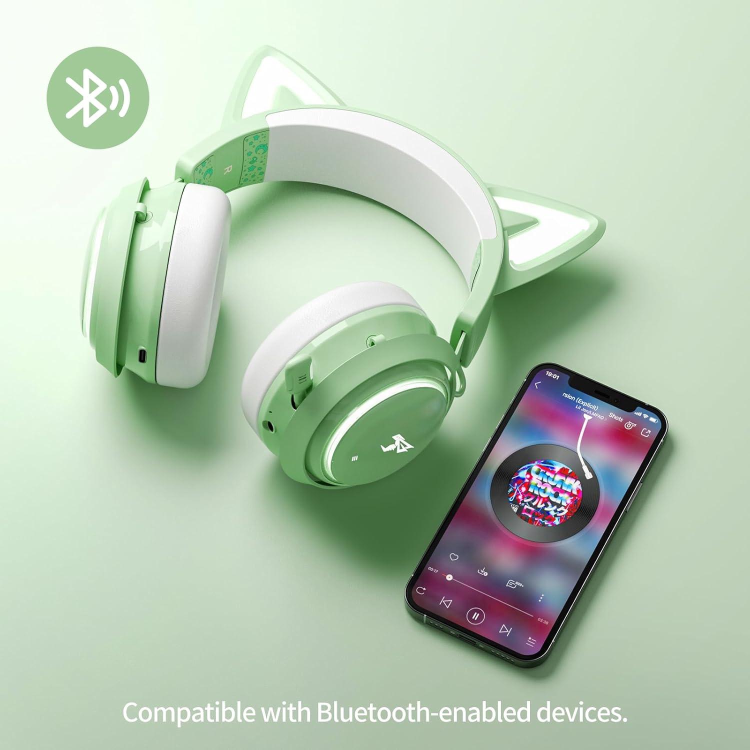 Auriculares Inalámbricos EASARS GS510 con Orejas de Gato Verde