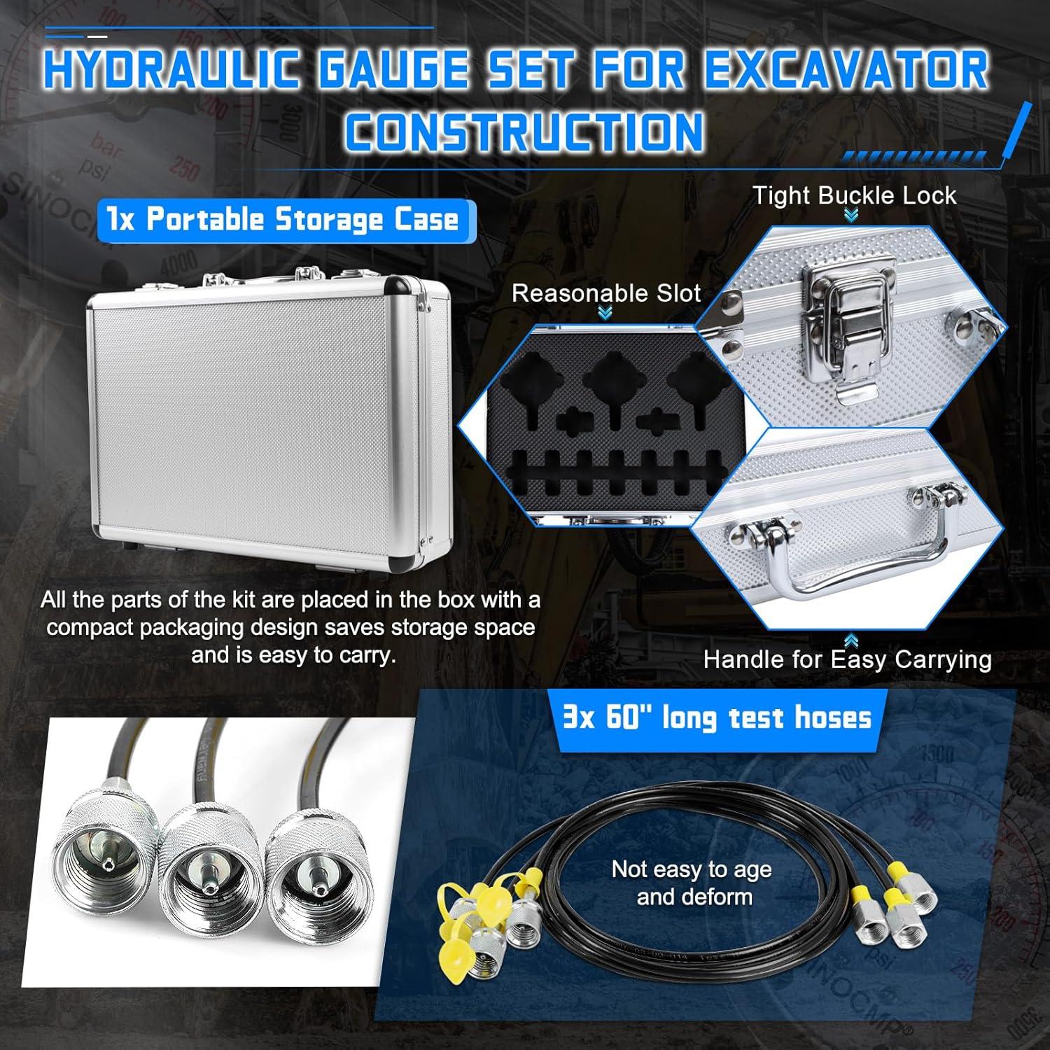 Kit de Manómetros de Presión Hidráulica SINOCMP 3 Manómetros 150 cm