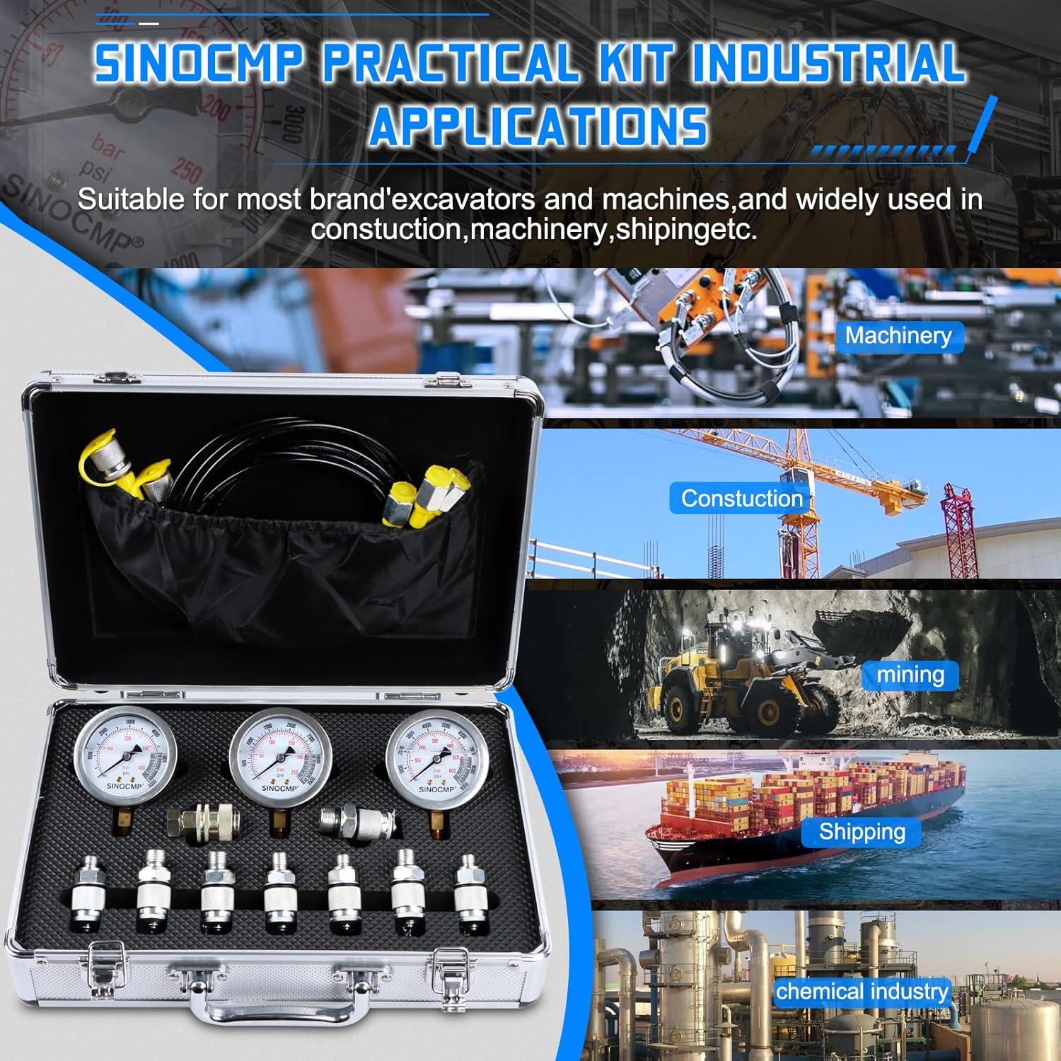 Kit de Manómetros de Presión Hidráulica SINOCMP 3 Manómetros 150 cm