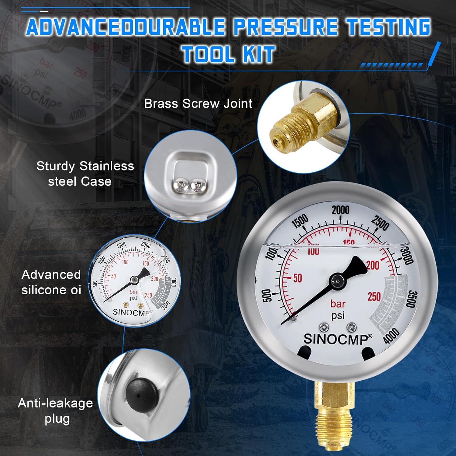 Kit de Manómetros de Presión Hidráulica SINOCMP 3 Manómetros 150 cm