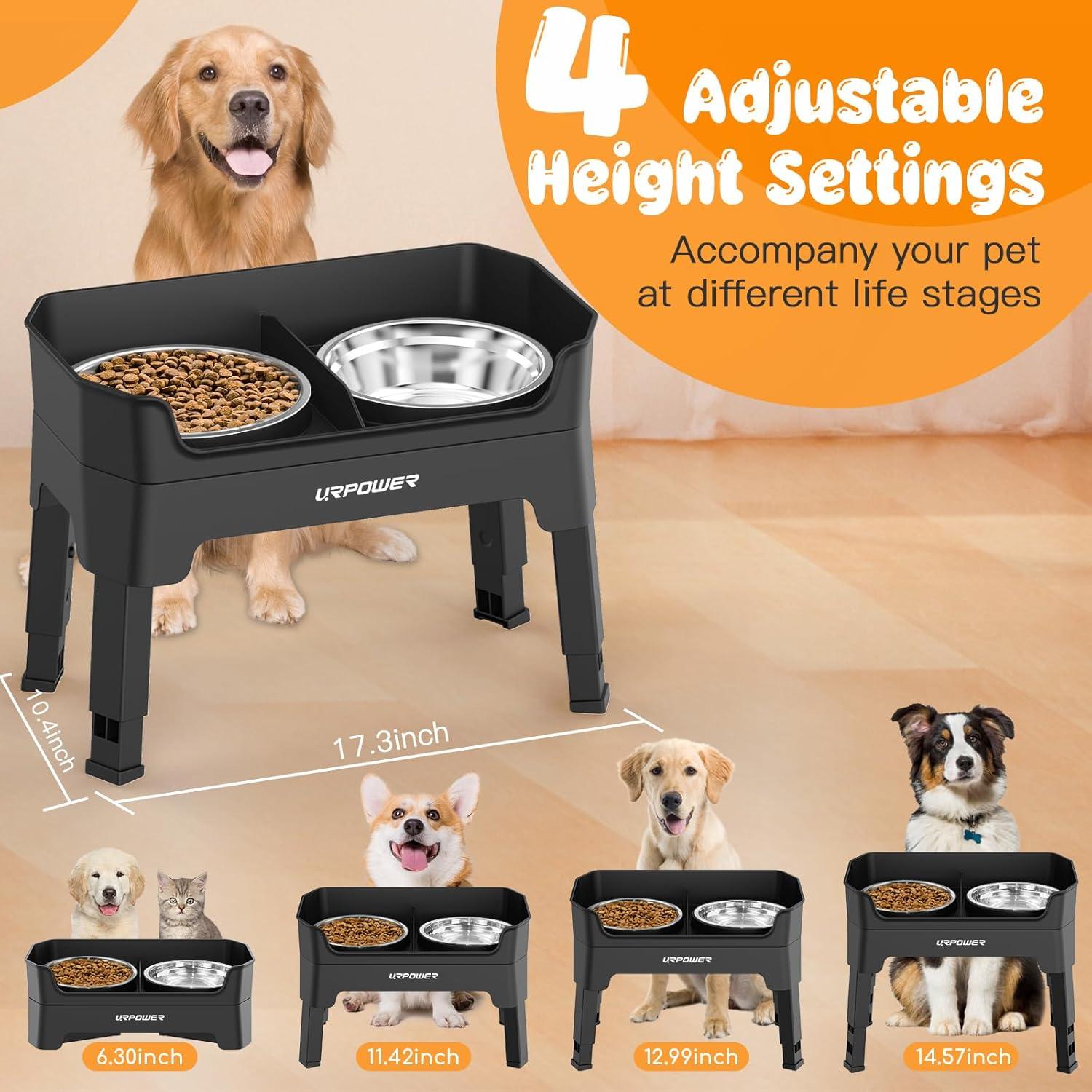 Cuencos Elevados URPOWER para Perros - Ajustable 4 Alturas
