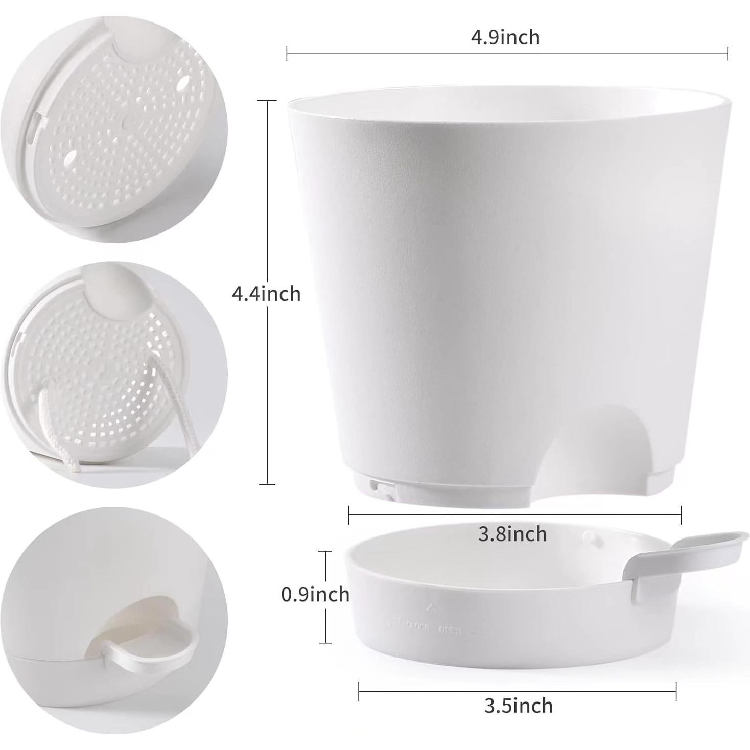 Macetas Autorriego 6 PCS Qaobo 12,7 cm Drenaje Blanco