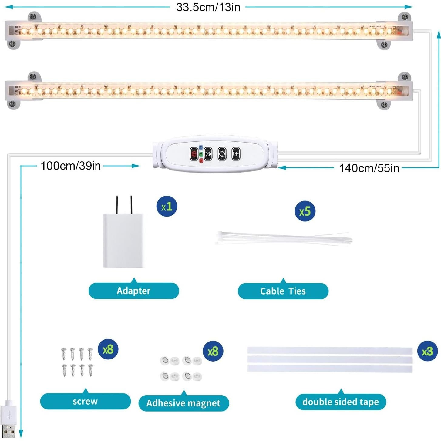 Tiras de luz LED para plantas Hywyimlait 3500K 2 cabezales