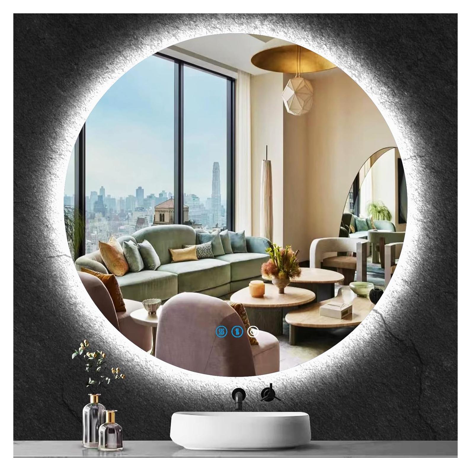 Espejo Redondo Retroiluminado DIDIDADA 91.4 cm Antivaho 3 Colores