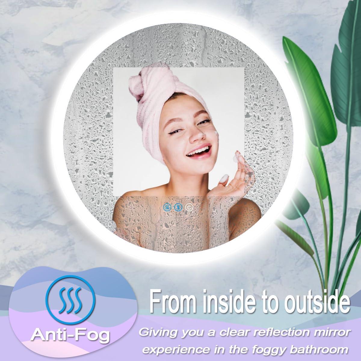 Espejo Redondo Retroiluminado DIDIDADA 91.4 cm Antivaho 3 Colores