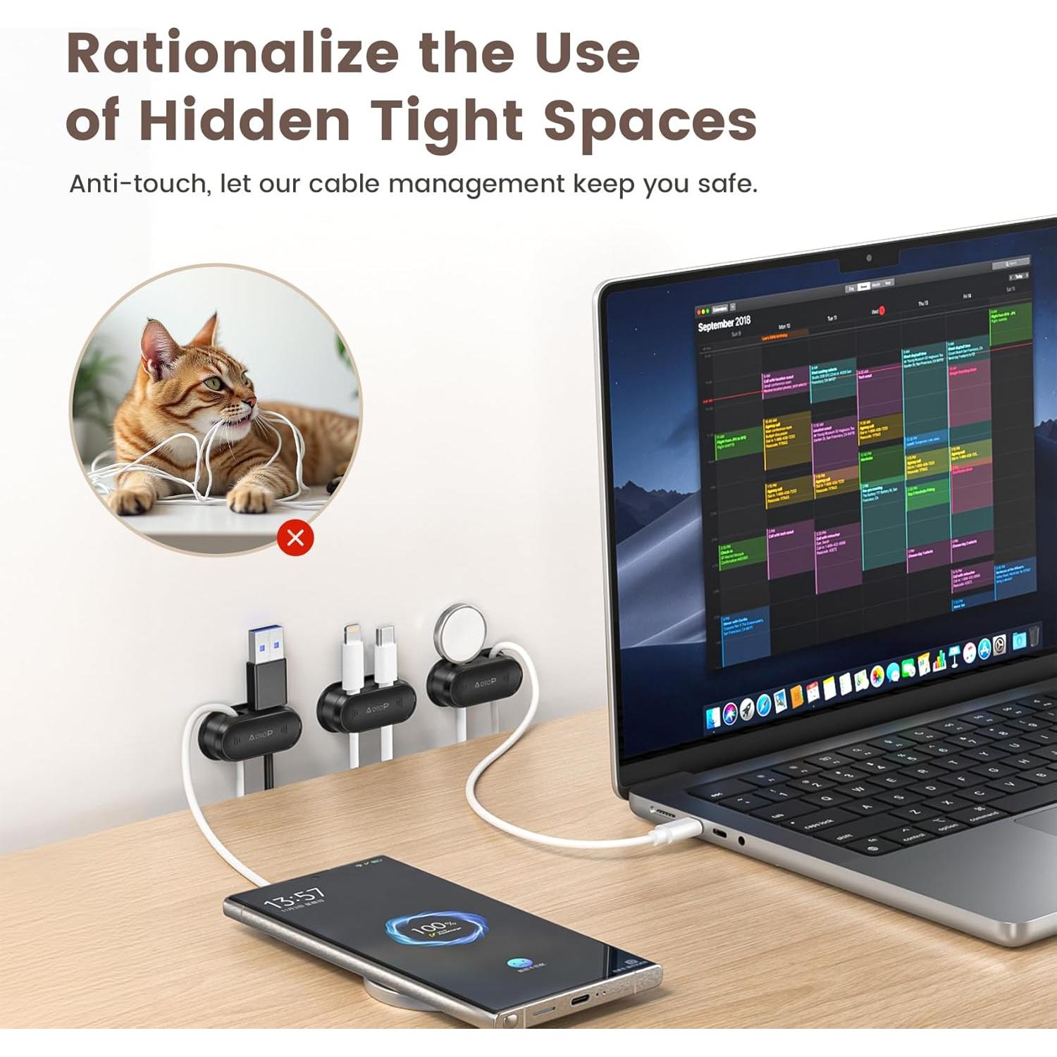 Organizador de Cables Magnético AOLLOP 10 Agujeros Negro