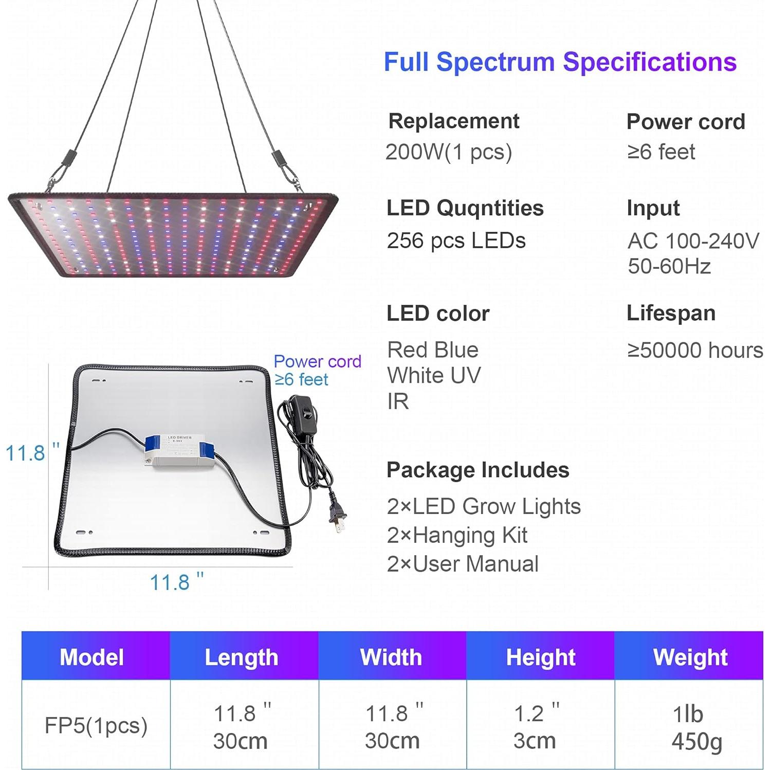 Paquete de 2 Paneles LED Uallhome 200W Espectro Completo