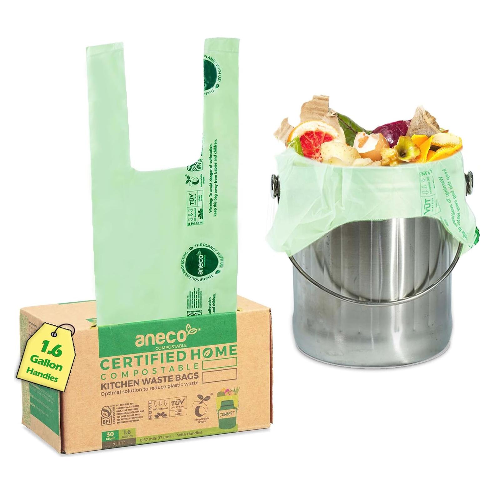 Bolsas Compostables ANECO 1.6 Galones con Asas - 30 Unidades