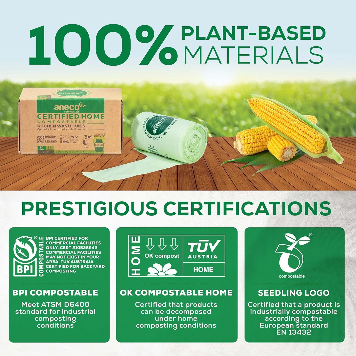 Bolsas Compostables ANECO 1.6 Galones con Asas - 30 Unidades