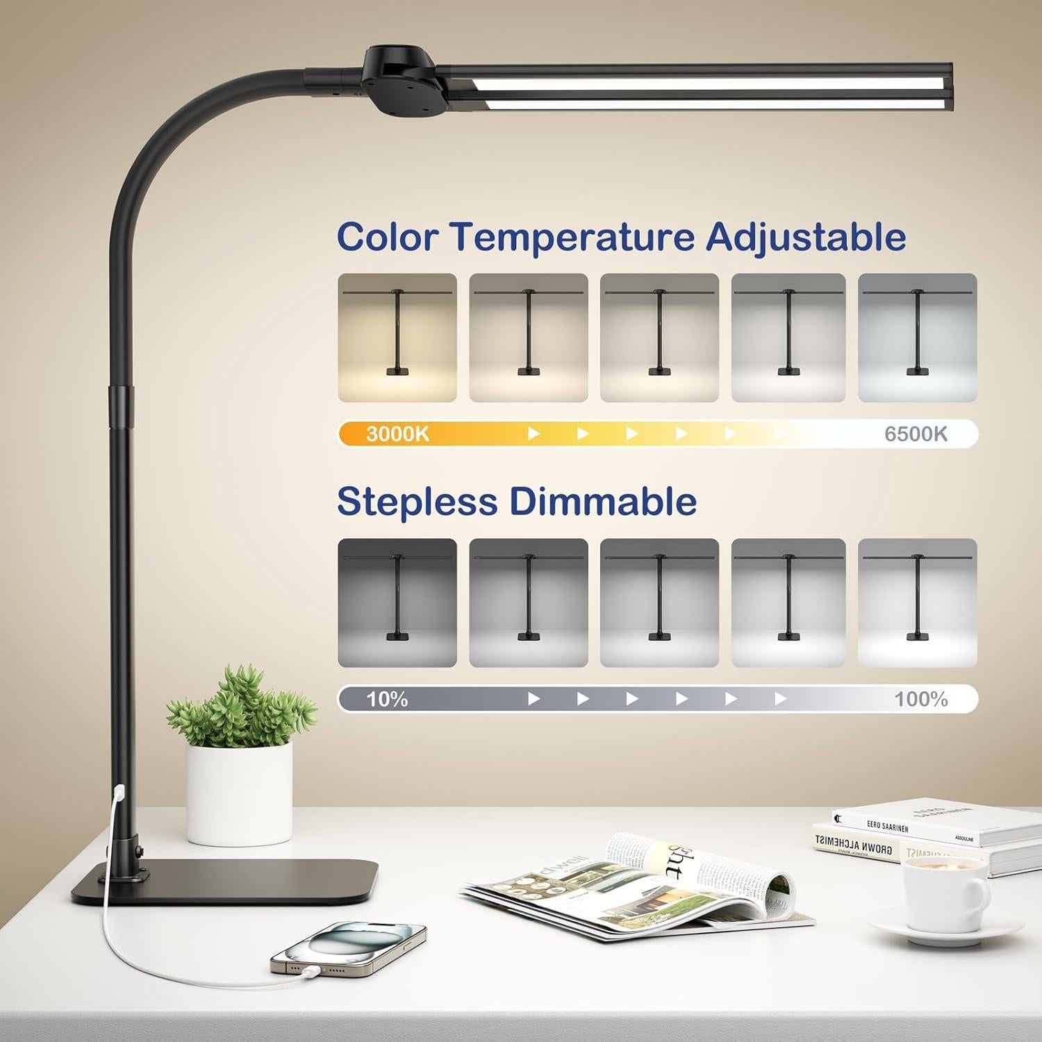 Lámpara de Escritorio Kary KX02D 24W USB Control Remoto 5 Modos