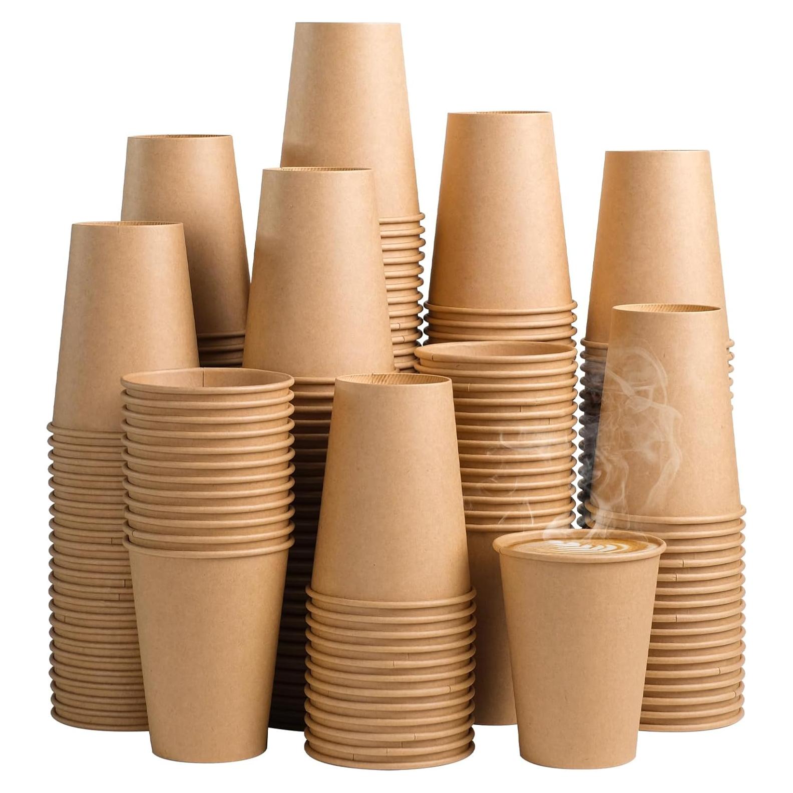 Paquete de 300 tazas de papel Kraft 12 oz SIUQ desechables