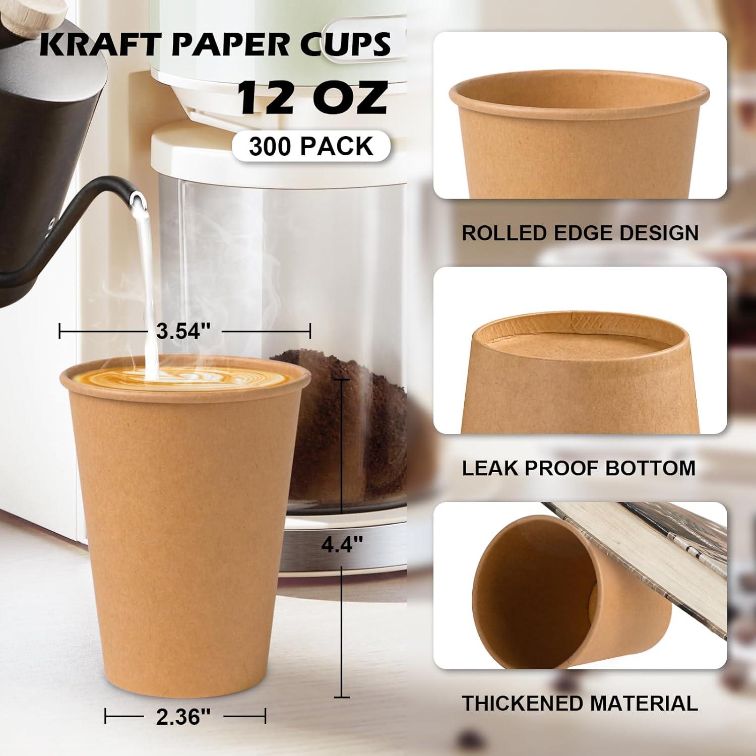 Paquete de 300 tazas de papel Kraft 12 oz SIUQ desechables