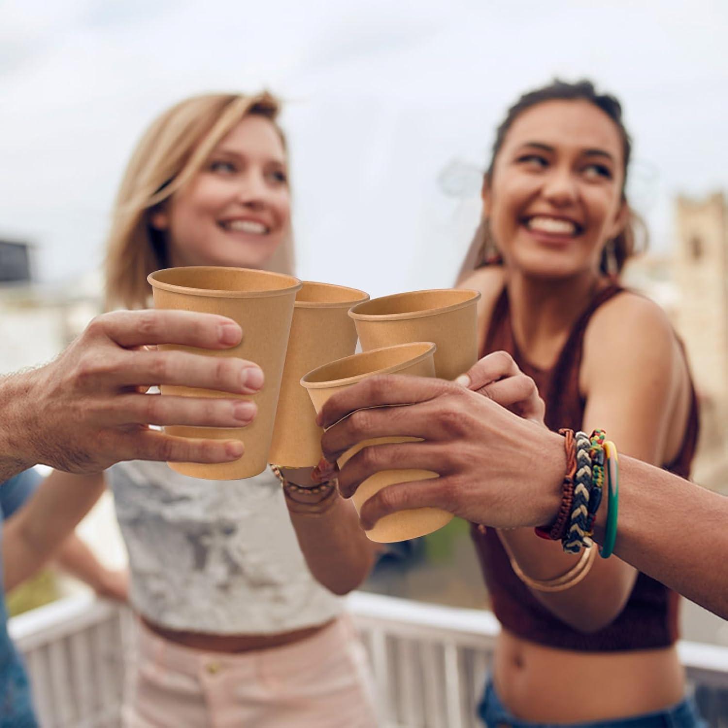 Paquete de 300 tazas de papel Kraft 12 oz SIUQ desechables