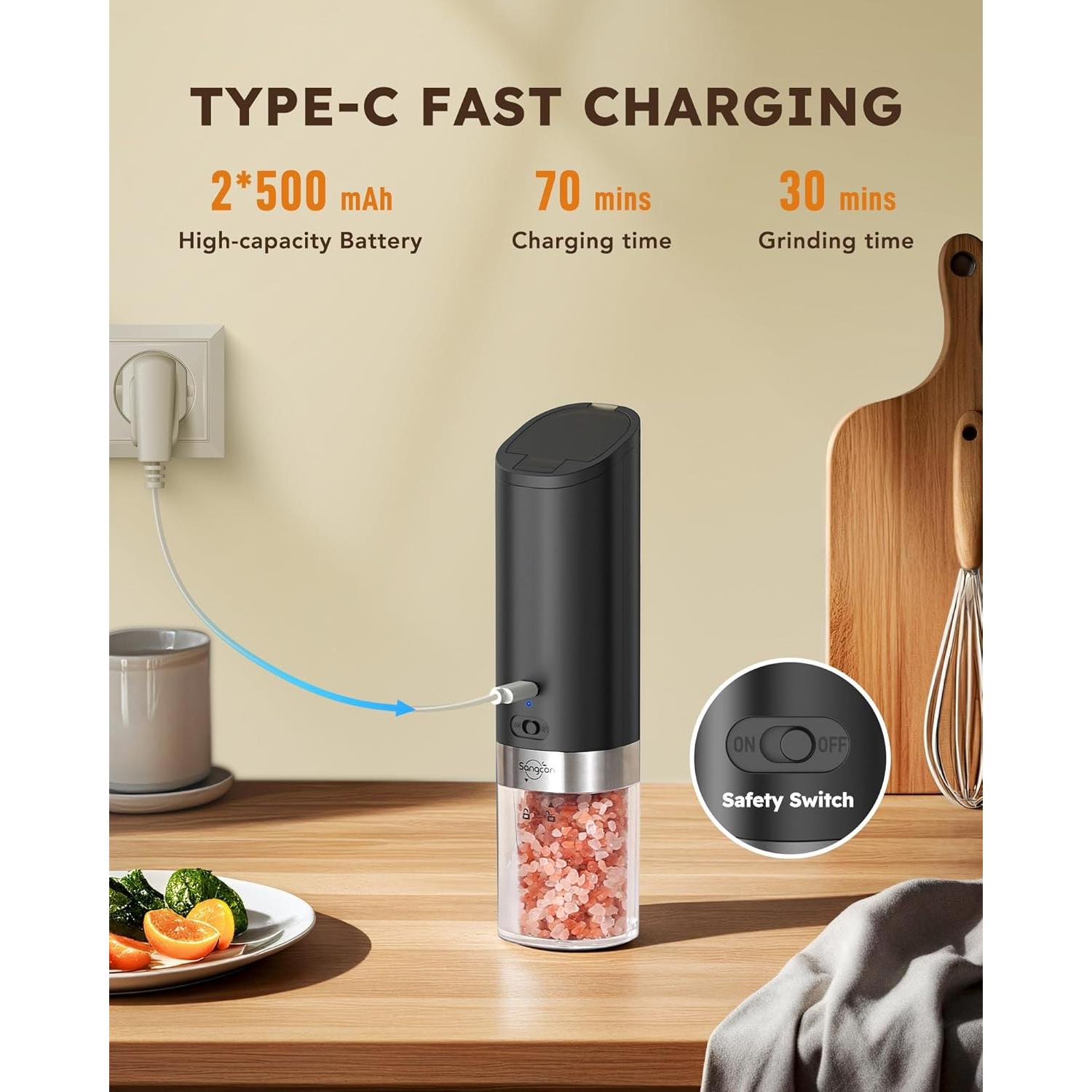 Juego de Molinillos Eléctricos de Sal y Pimienta Sangcon KDL-593E-2B