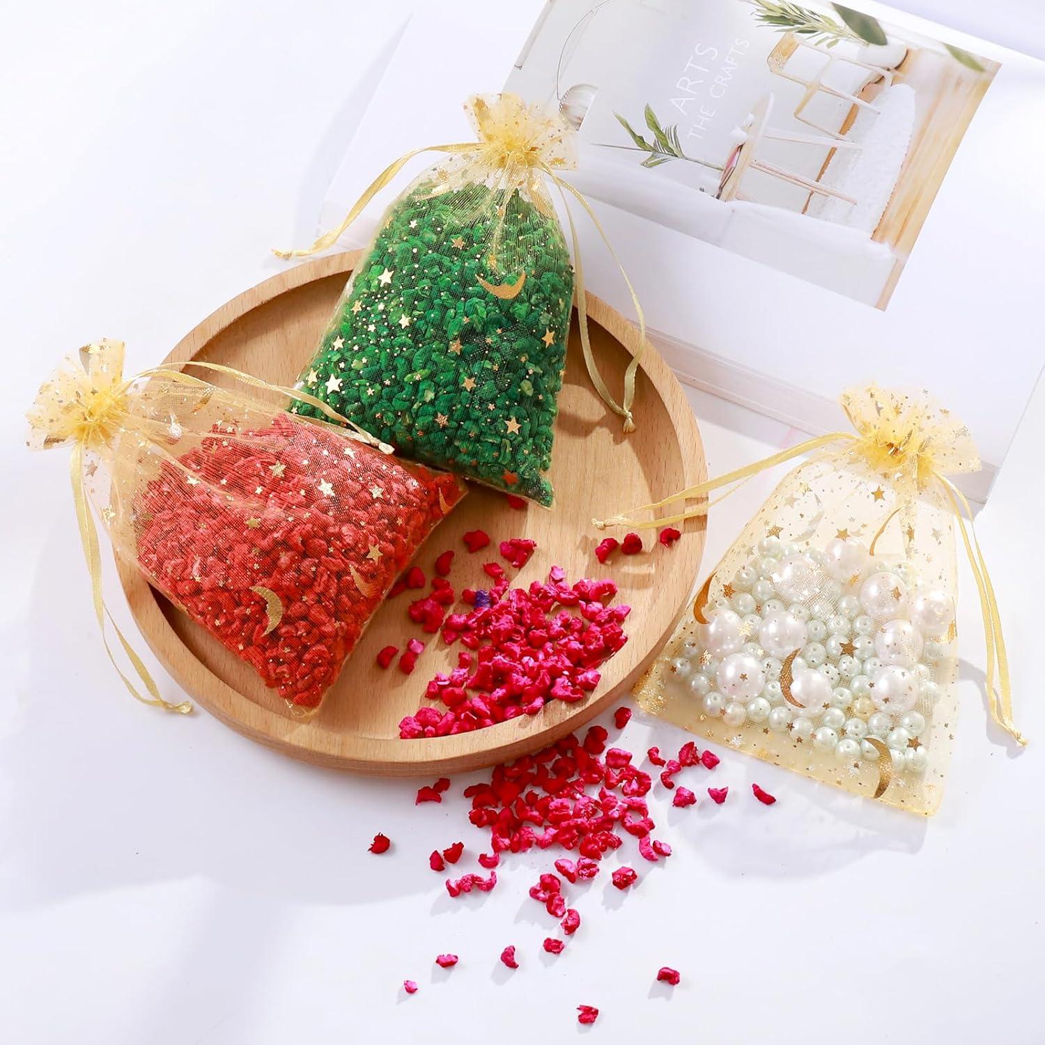 100 Bolsas de Organza Doradas Hopttreely 10x15 cm Luna Estrella