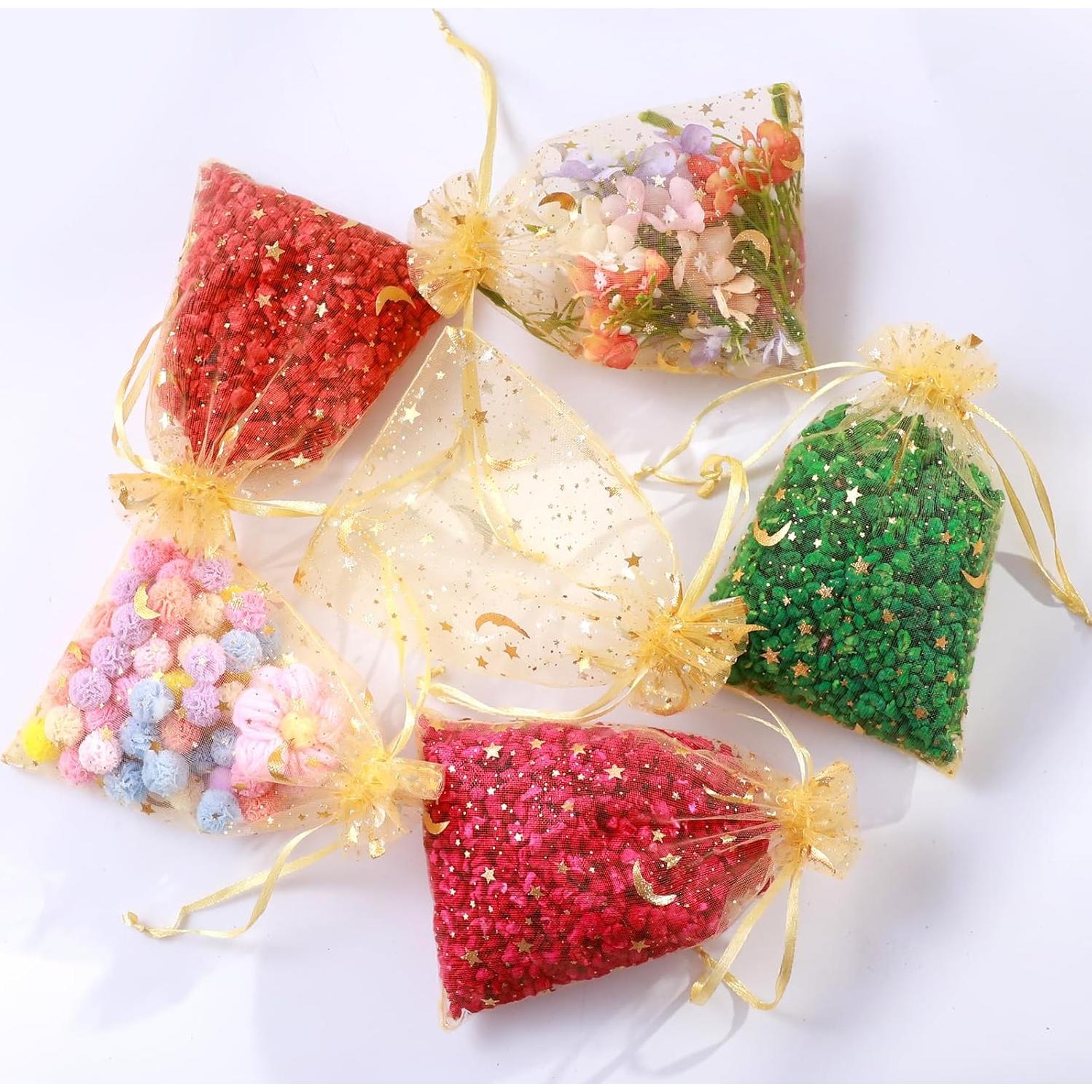 100 Bolsas de Organza Doradas Hopttreely 10x15 cm Luna Estrella