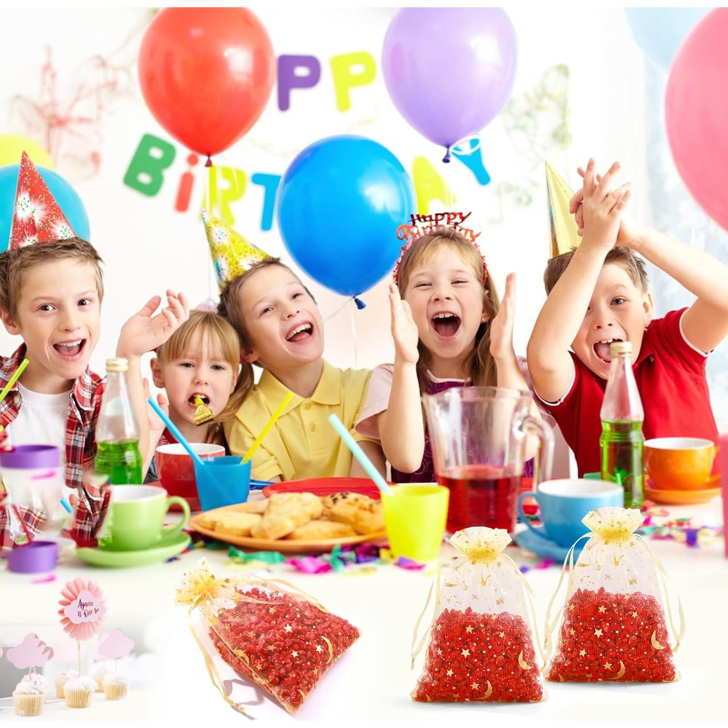 100 Bolsas de Organza Doradas Hopttreely 10x15 cm Luna Estrella