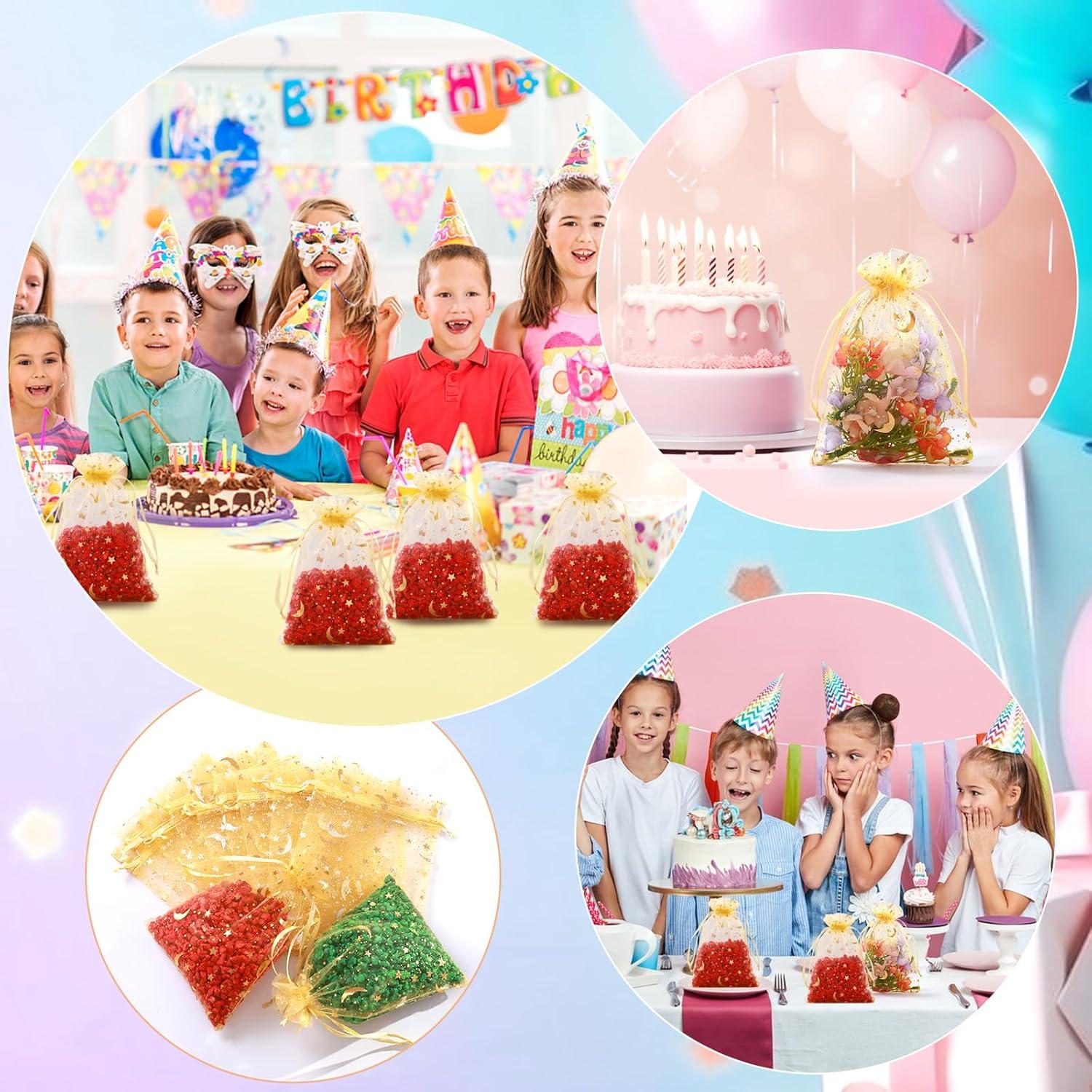 100 Bolsas de Organza Doradas Hopttreely 10x15 cm Luna Estrella