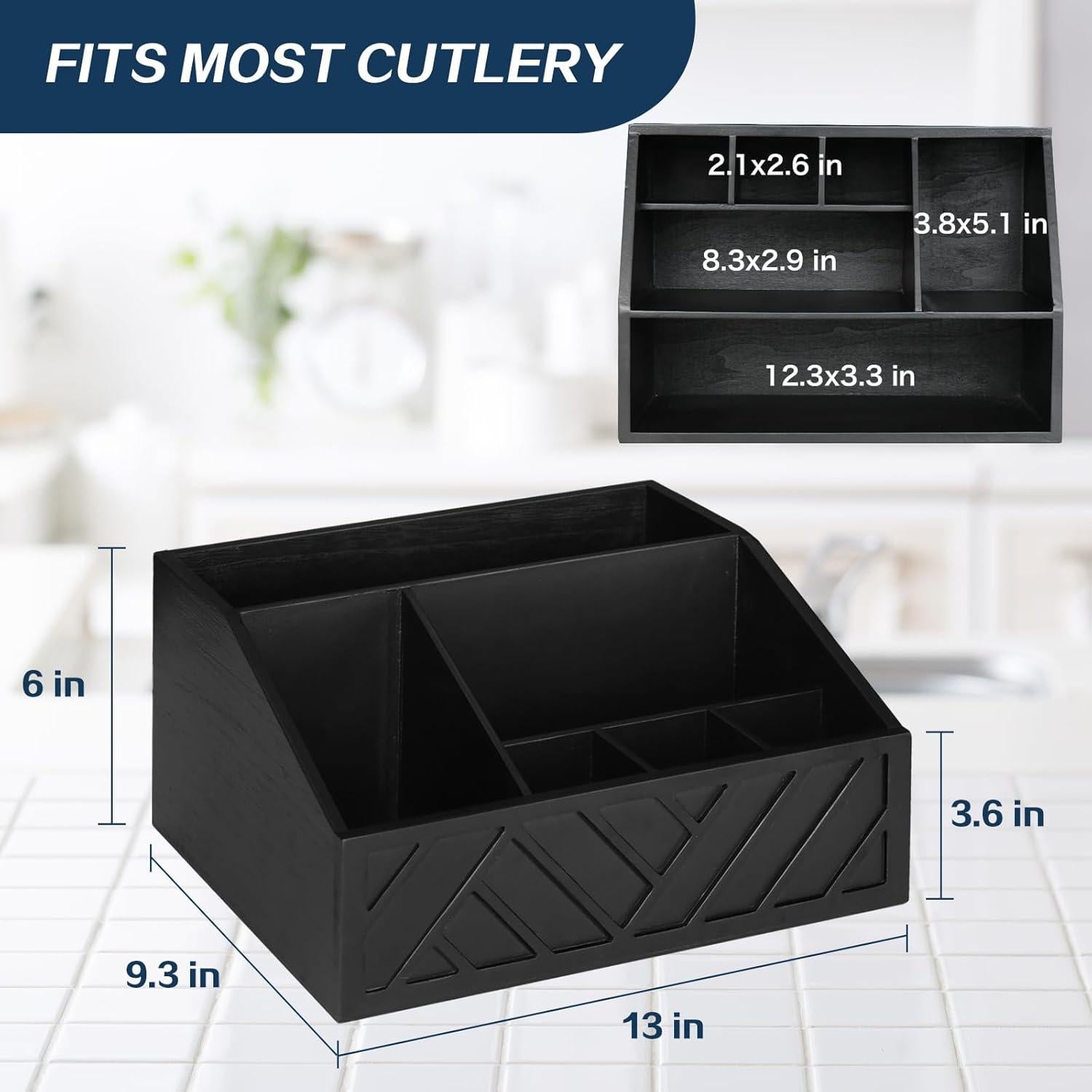 Dispensador de Platos de Papel Ukonvi Negro, Organizador de Utensilios de Madera