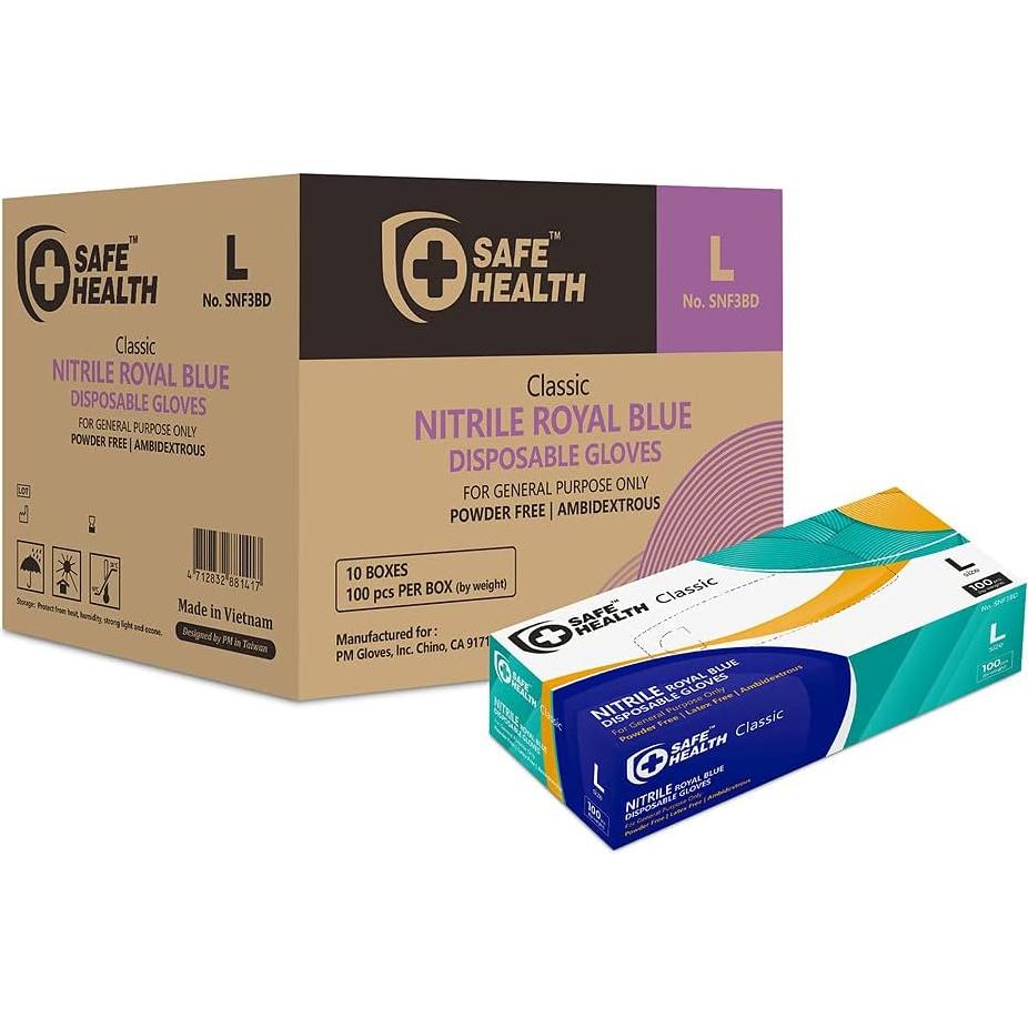 Guantes Desechables de Nitrilo Safe Health, Azul, 100 Pcs, Grande