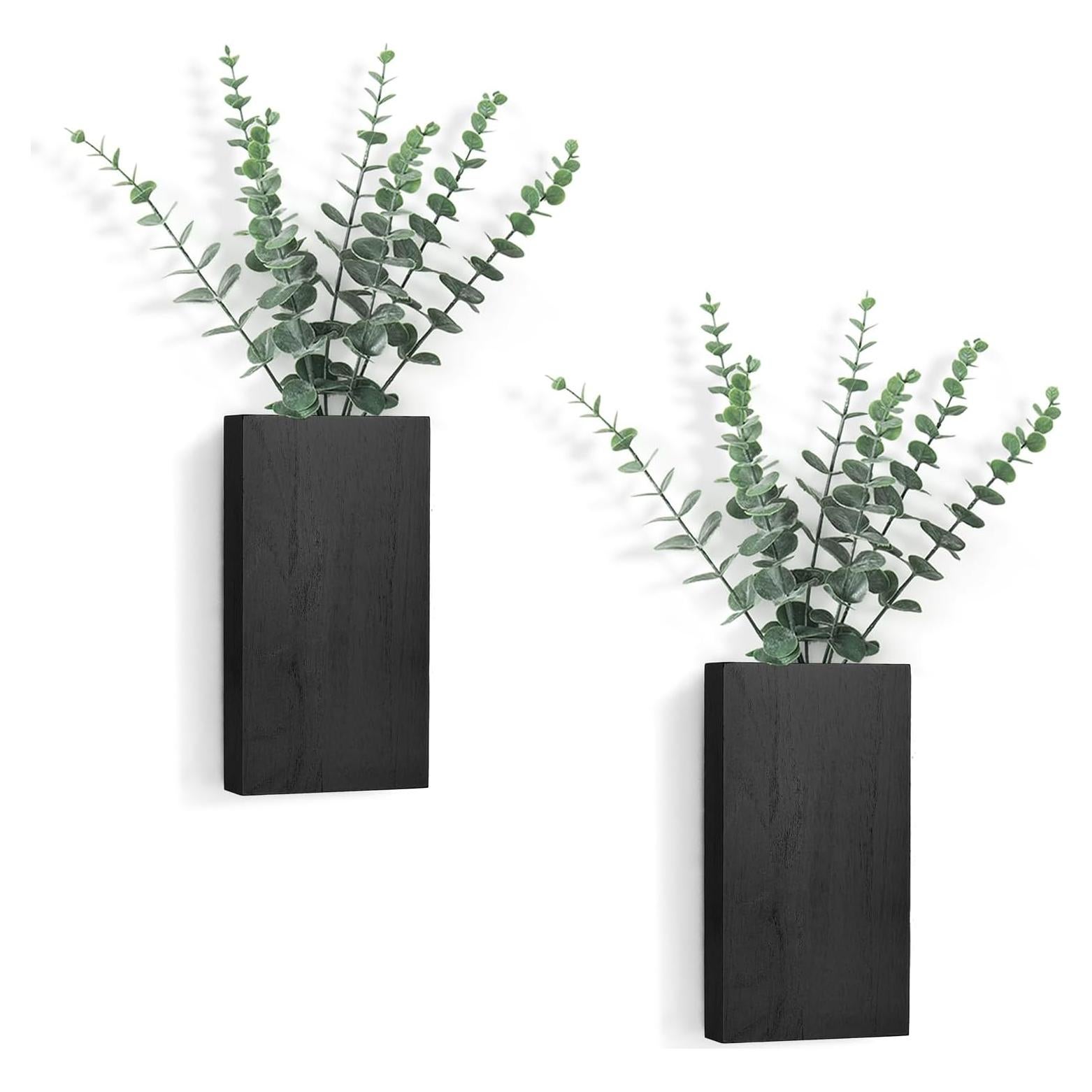 Maceta de Pared de Madera Dahey con Eucalipto Artificial 2 Piezas