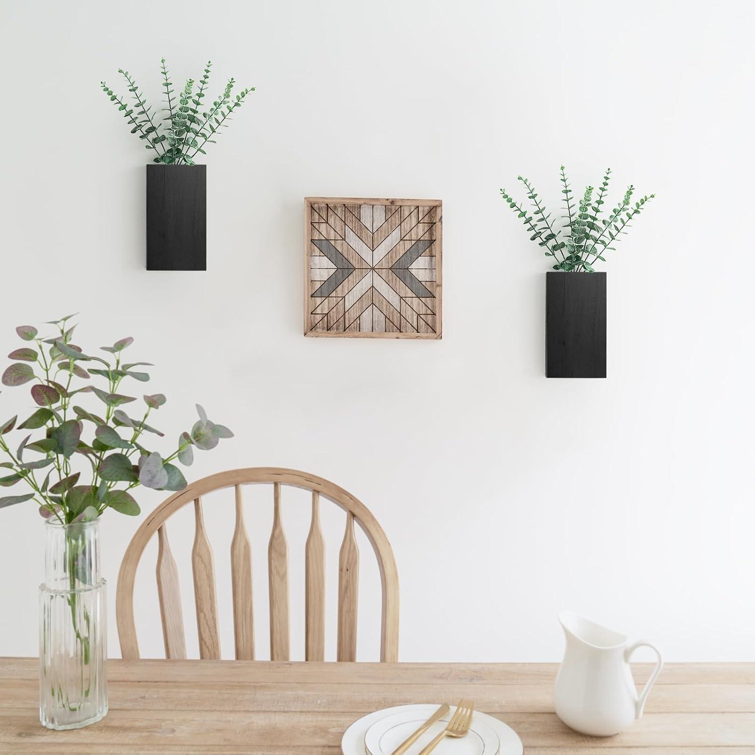 Maceta de Pared de Madera Dahey con Eucalipto Artificial 2 Piezas