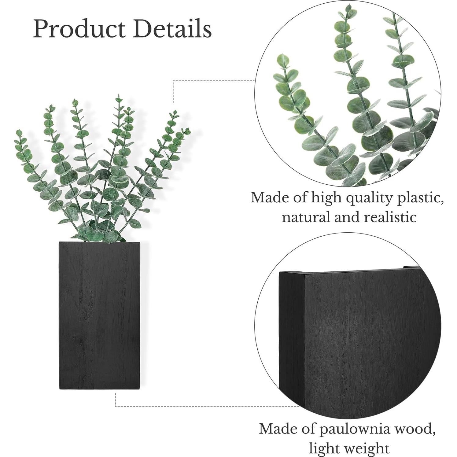 Maceta de Pared de Madera Dahey con Eucalipto Artificial 2 Piezas