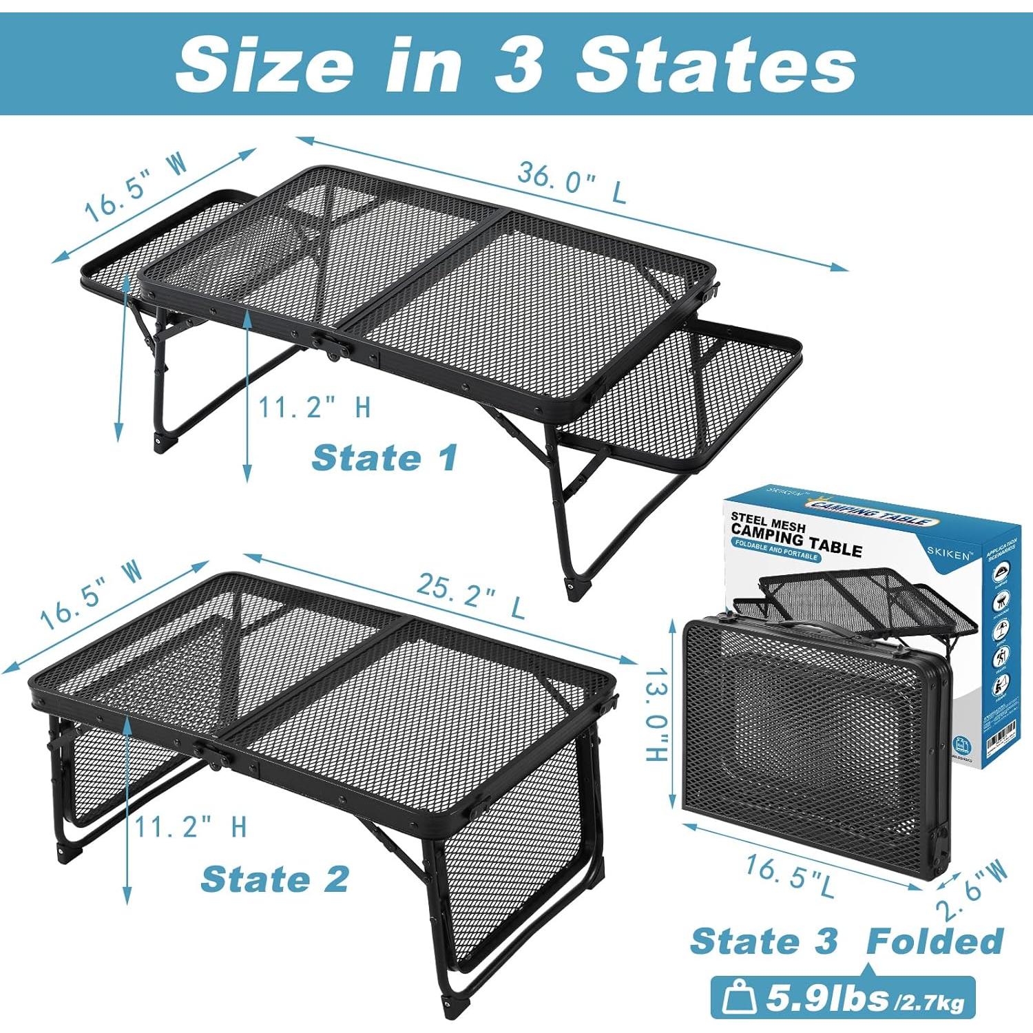Mesa de Camping Plegable SKIKEN 91.44 cm con 2 Estantes